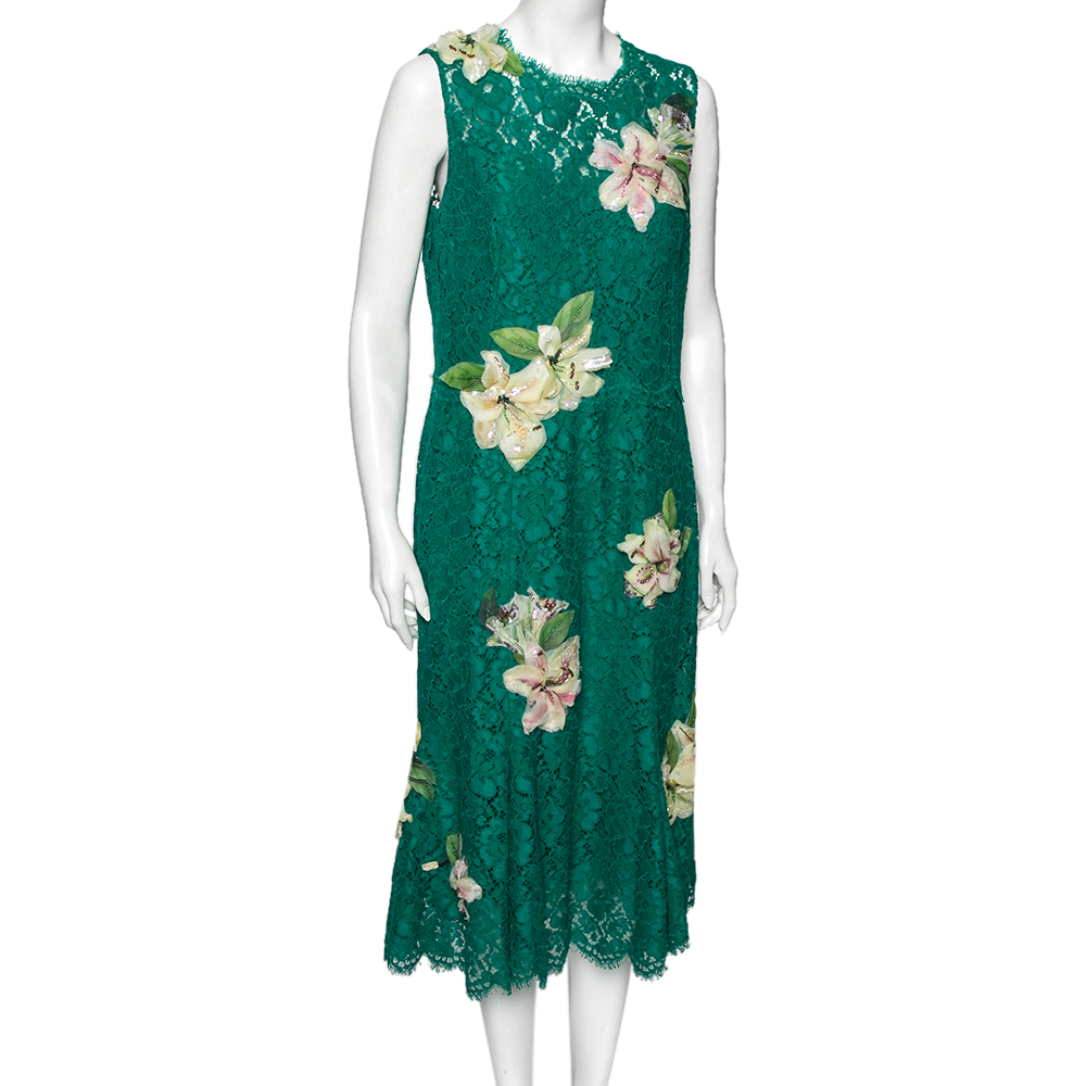 

Dolce & Gabbana Green Lace Floral Appliqued Sleeveless Dress