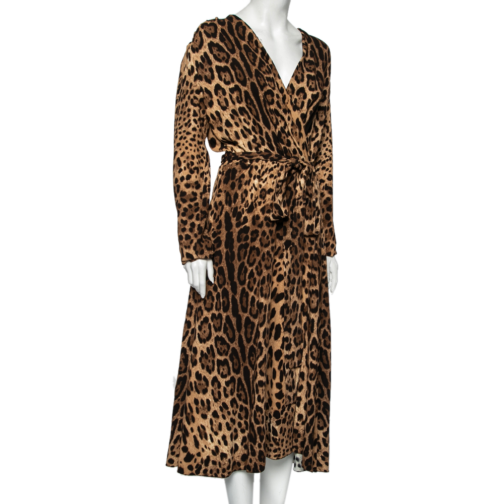 

Dolce & Gabbana Brown Leopard Print Belted Slit Detailed Midi Dress