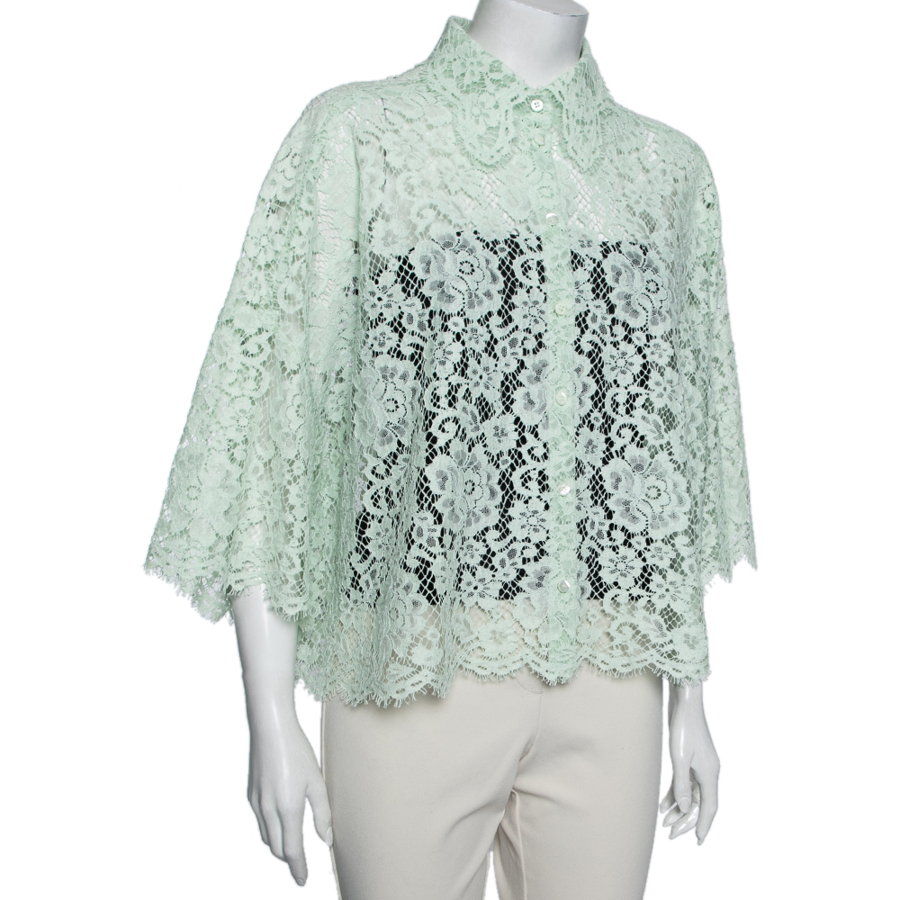 

Dolce & Gabbana Mint Green Lace Front Button Shirt