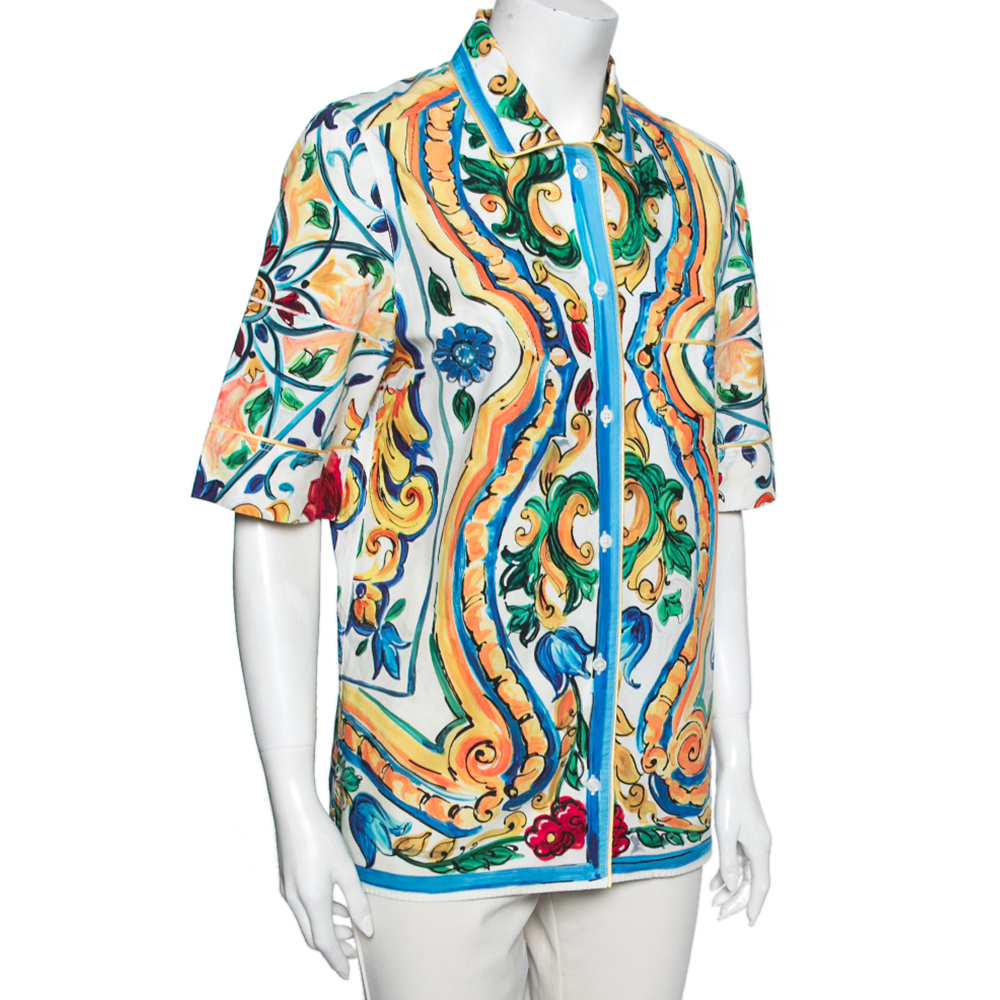 

Dolce & Gabbana Multicolor Majolica Print Cotton Oversized Shirt
