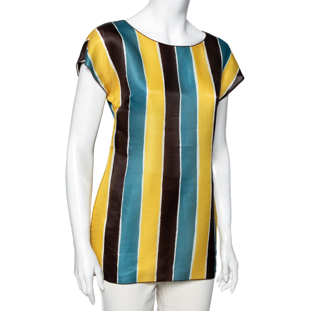 

Dolce & Gabbana Multicolor Stripe Printed Silk Blouse