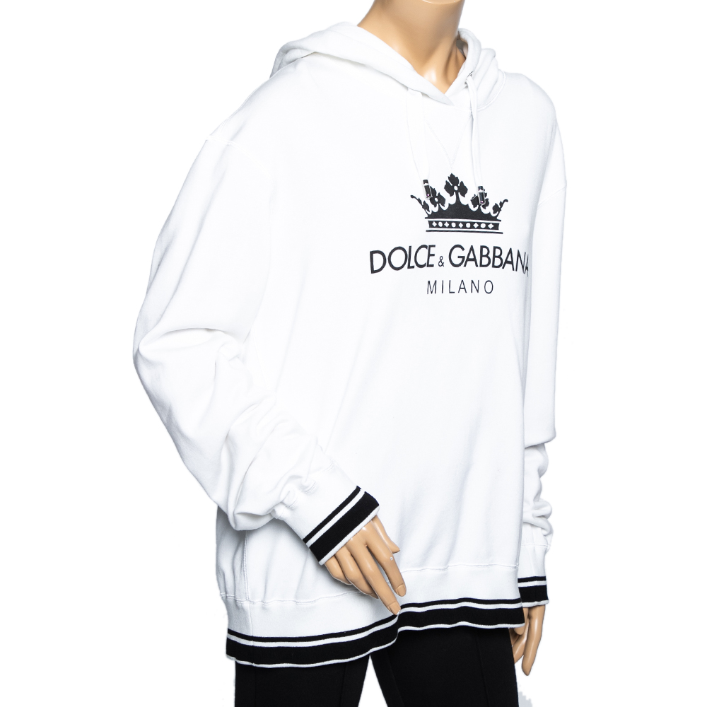 

Dolce & Gabbana White Logo Printed Cotton Oversized Hoodie