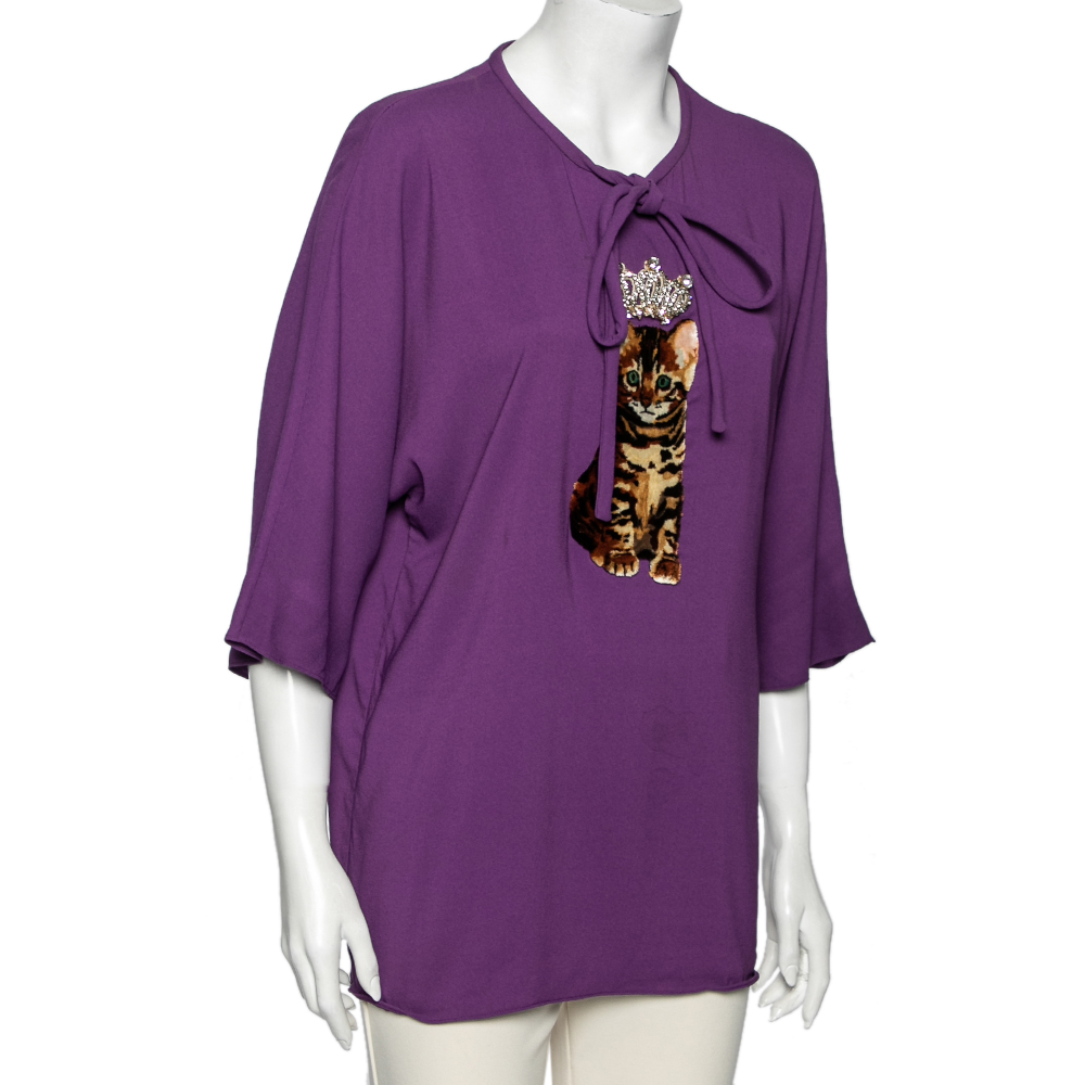 

Dolce & Gabbana Purple Crepe Cat Zambia Tiara Blouse