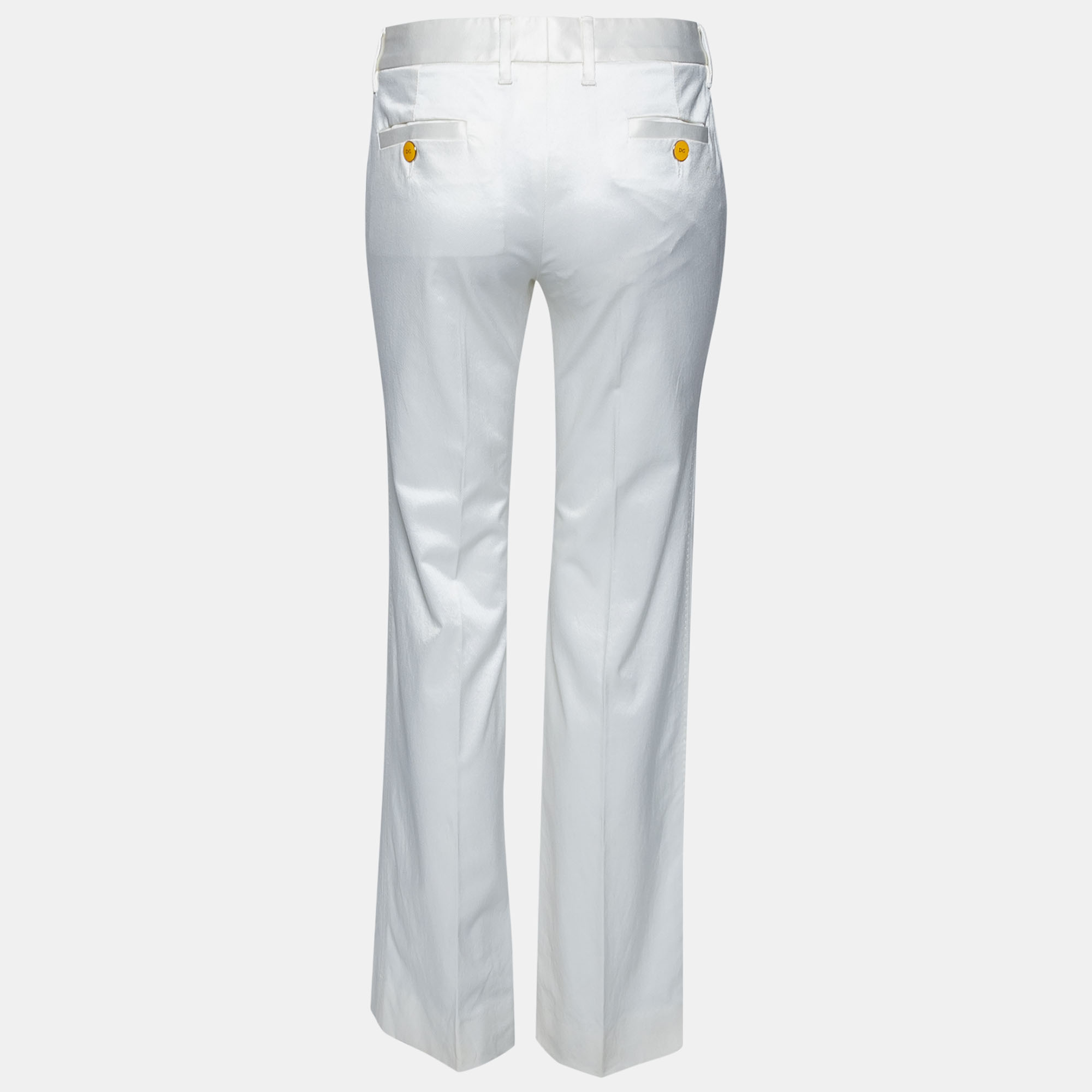 Dolce & Gabbana Off White Cotton Twill Straight Leg Pants M  - buy with discount