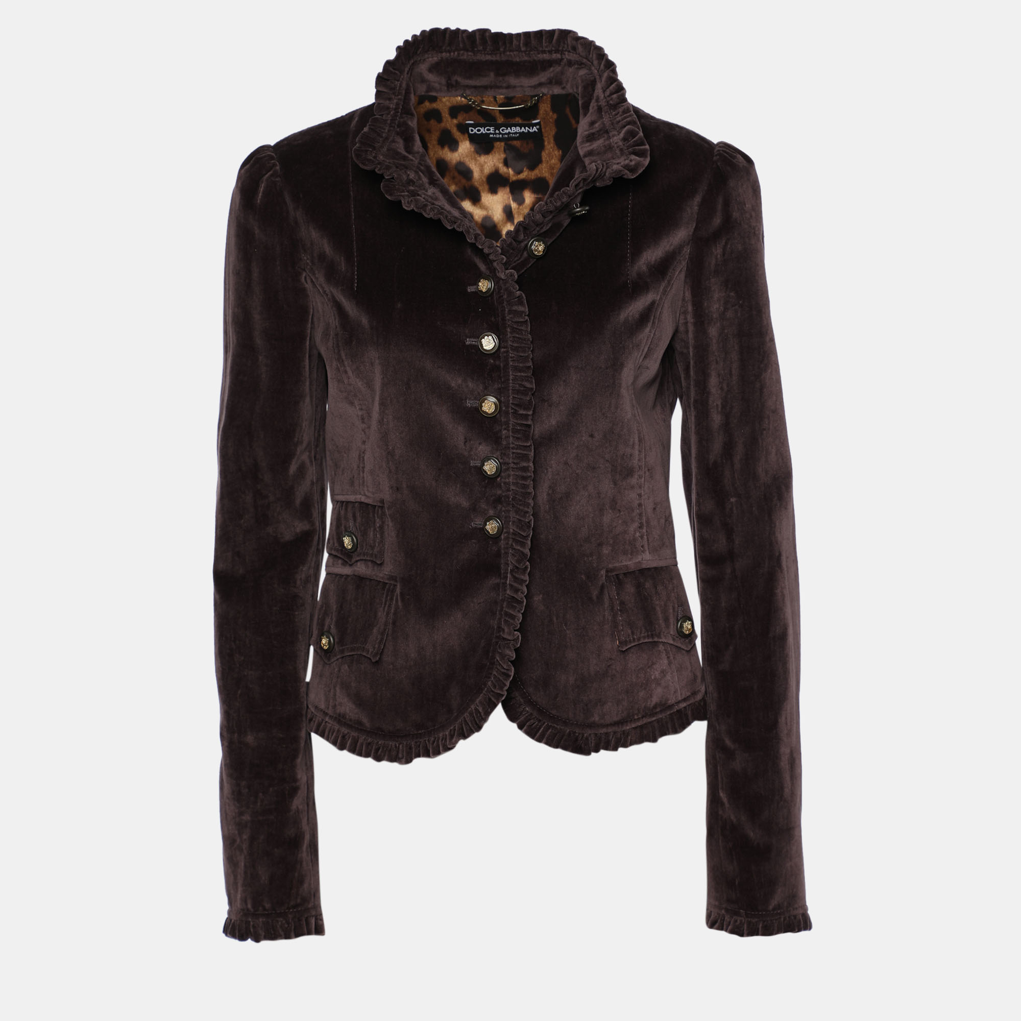 

Dolce & Gabbana Plum Velvet Ruffle Detail Button Front Jacket, Purple