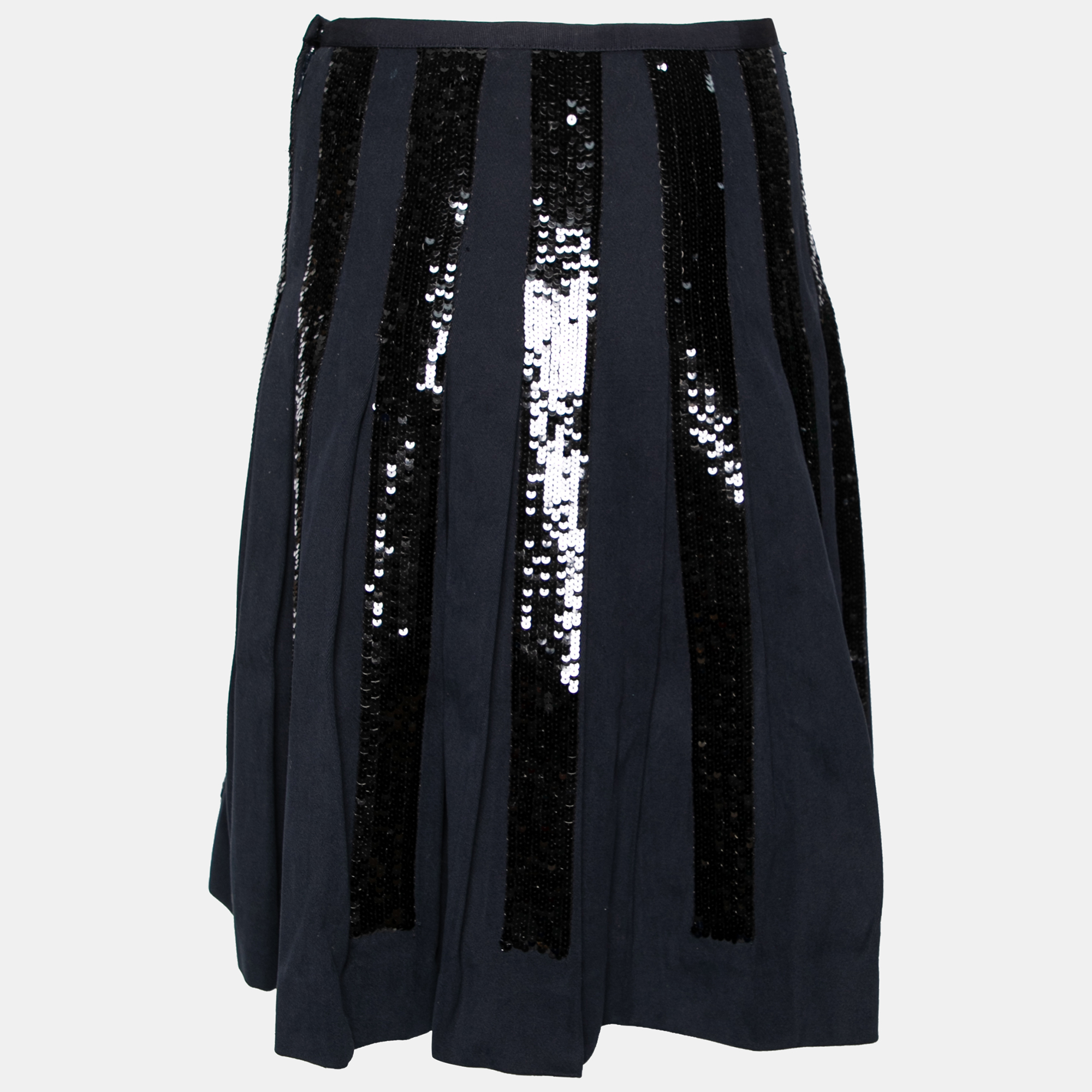 

Dolce & Gabbana Black Sequin Embellished Striped Cotton Pleated Skirt