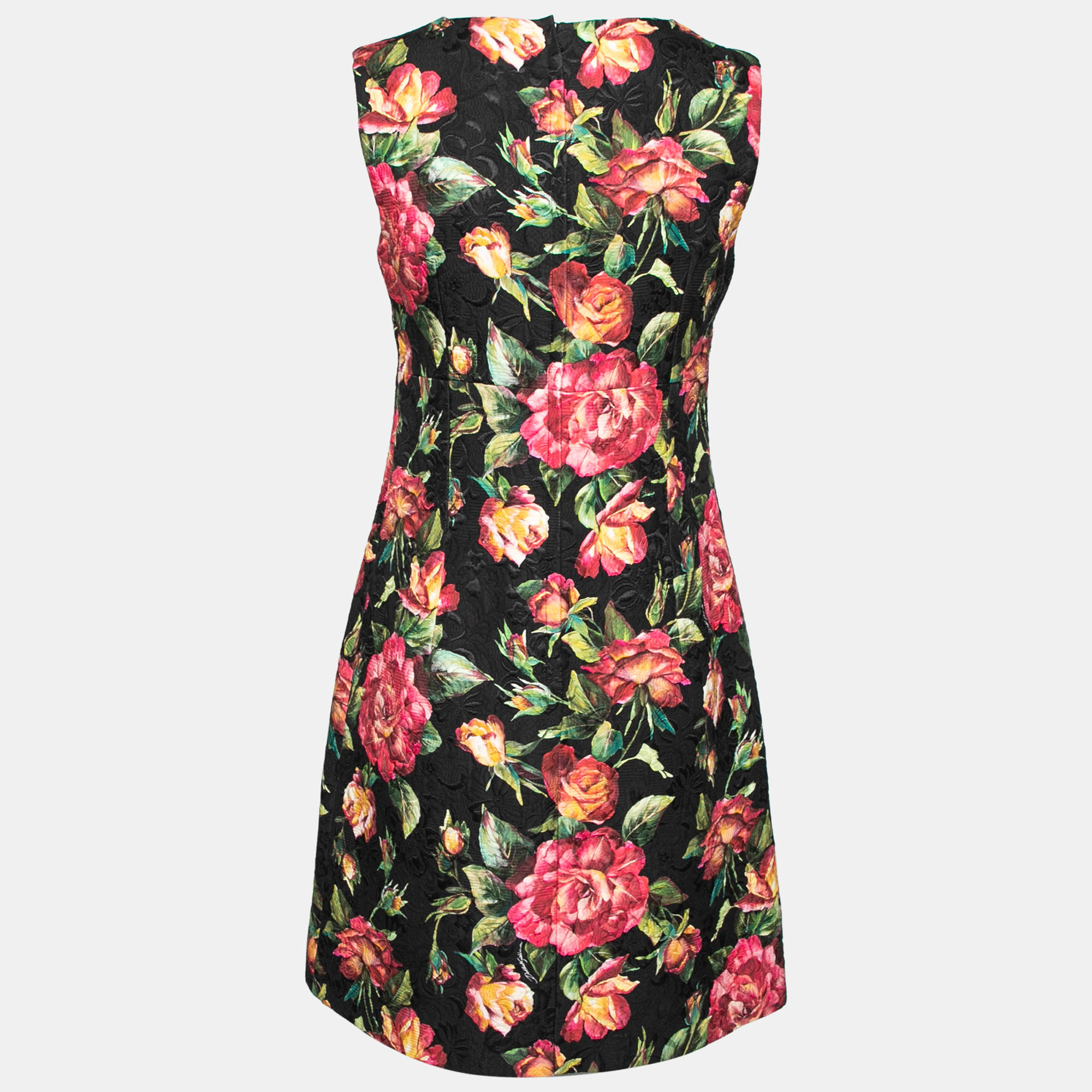 

Dolce & Gabbana Black Rose Printed Jacquard Sleeveless Dress