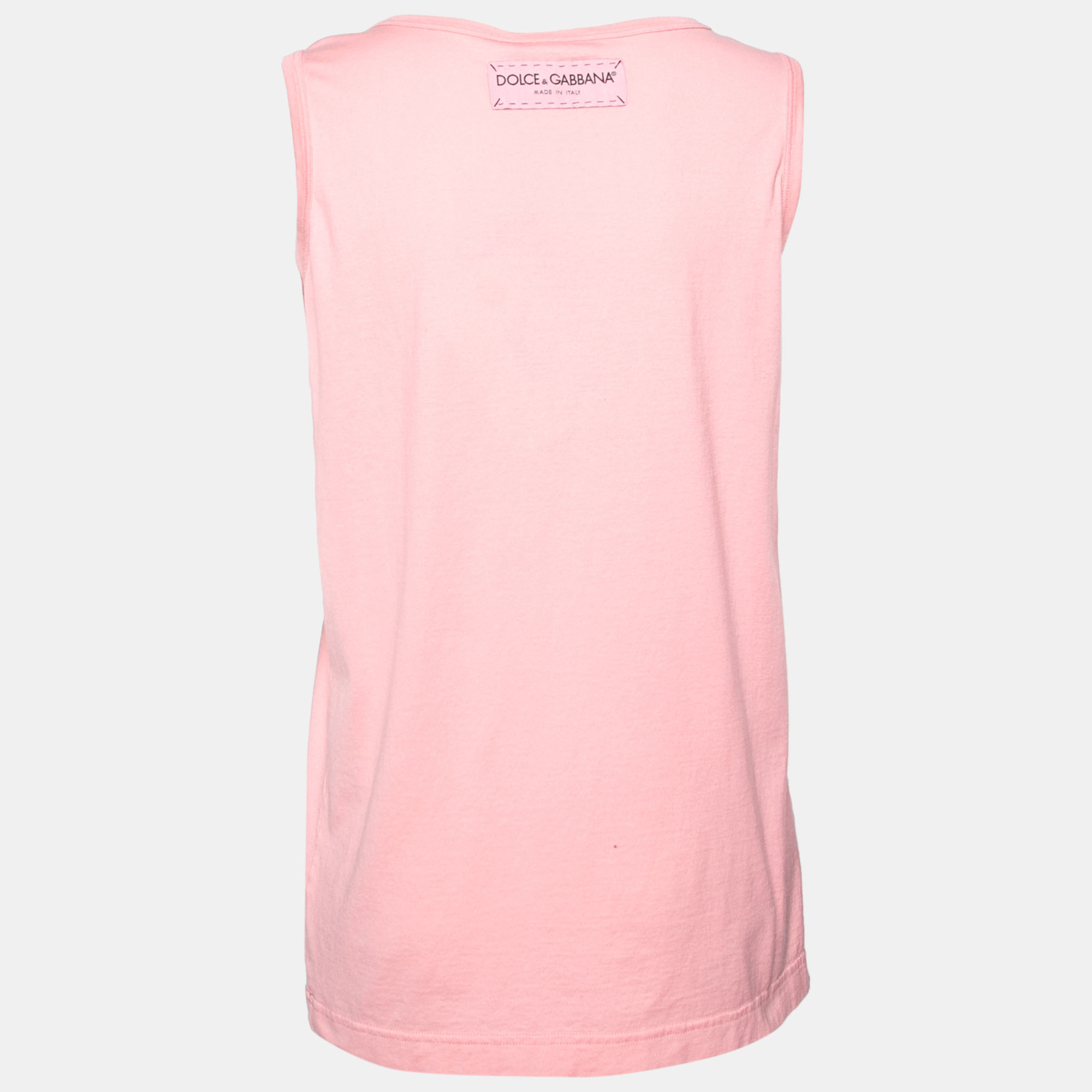 

Dolce & Gabbana Pink Cotton Logo Printed Sleeveless T-Shirt