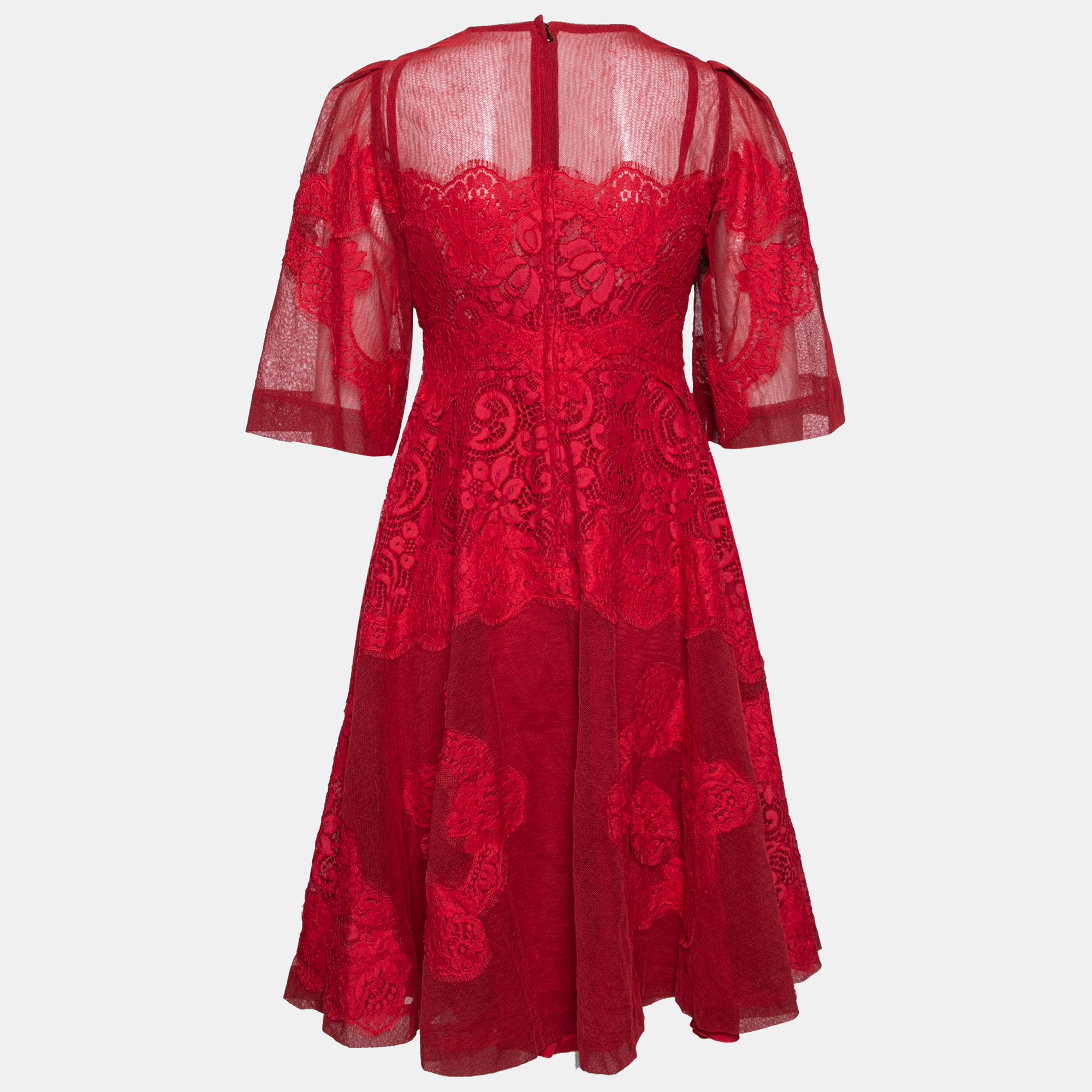 

Dolce & Gabbana Red Tulle & lace Trimmed Flared Dress