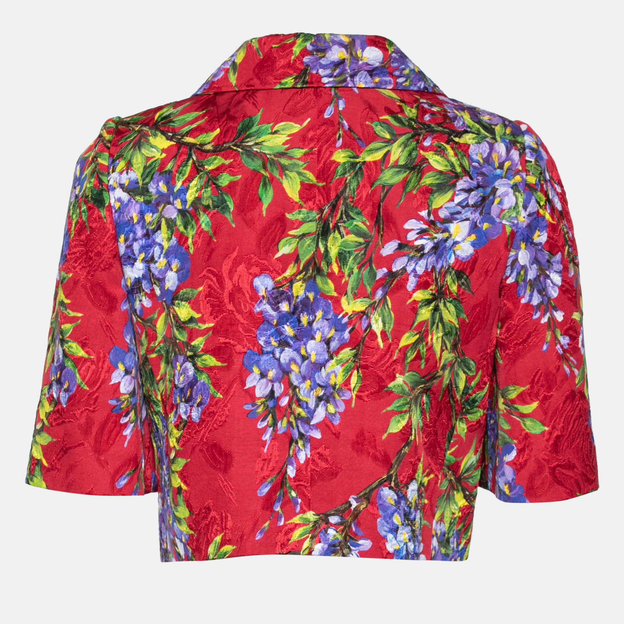 

Dolce & Gabbana Red Floral Printed Jacquard Cropped Jacket