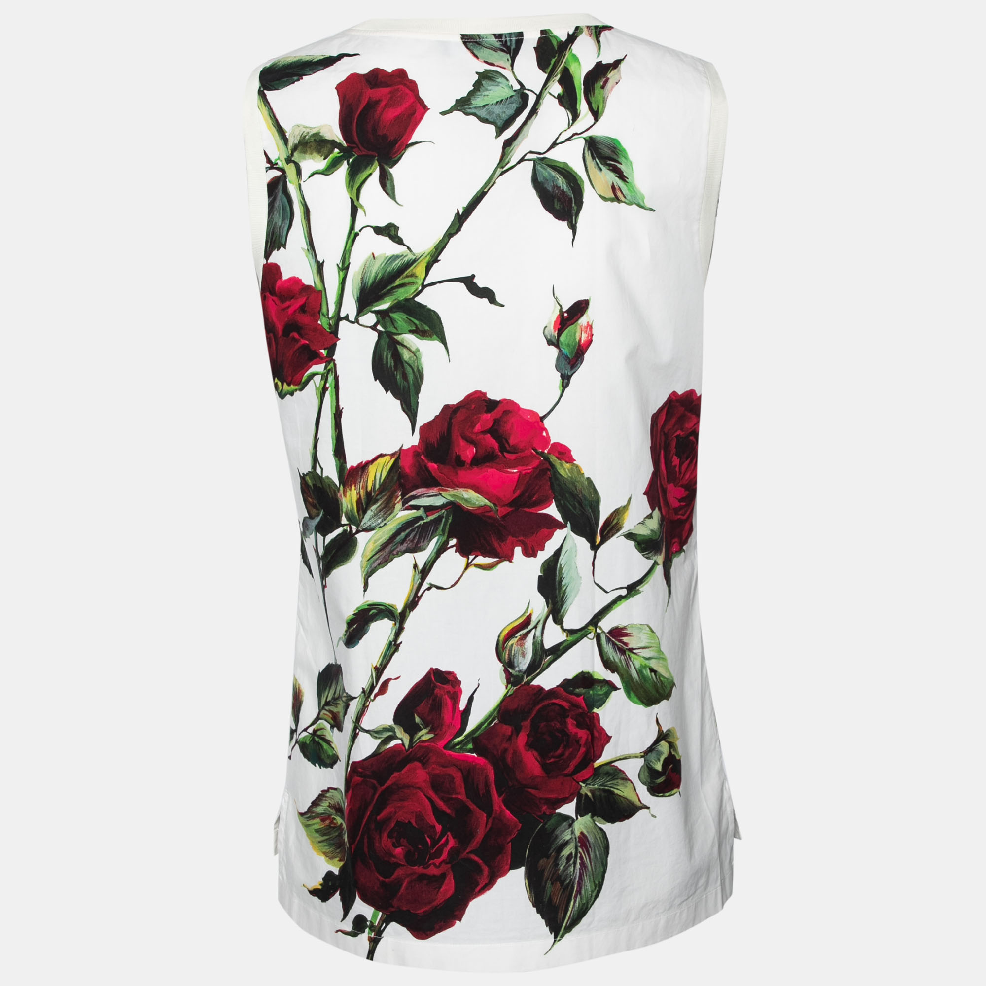 

Dolce & Gabbana White Rose Printed Cotton Sleeveless Top