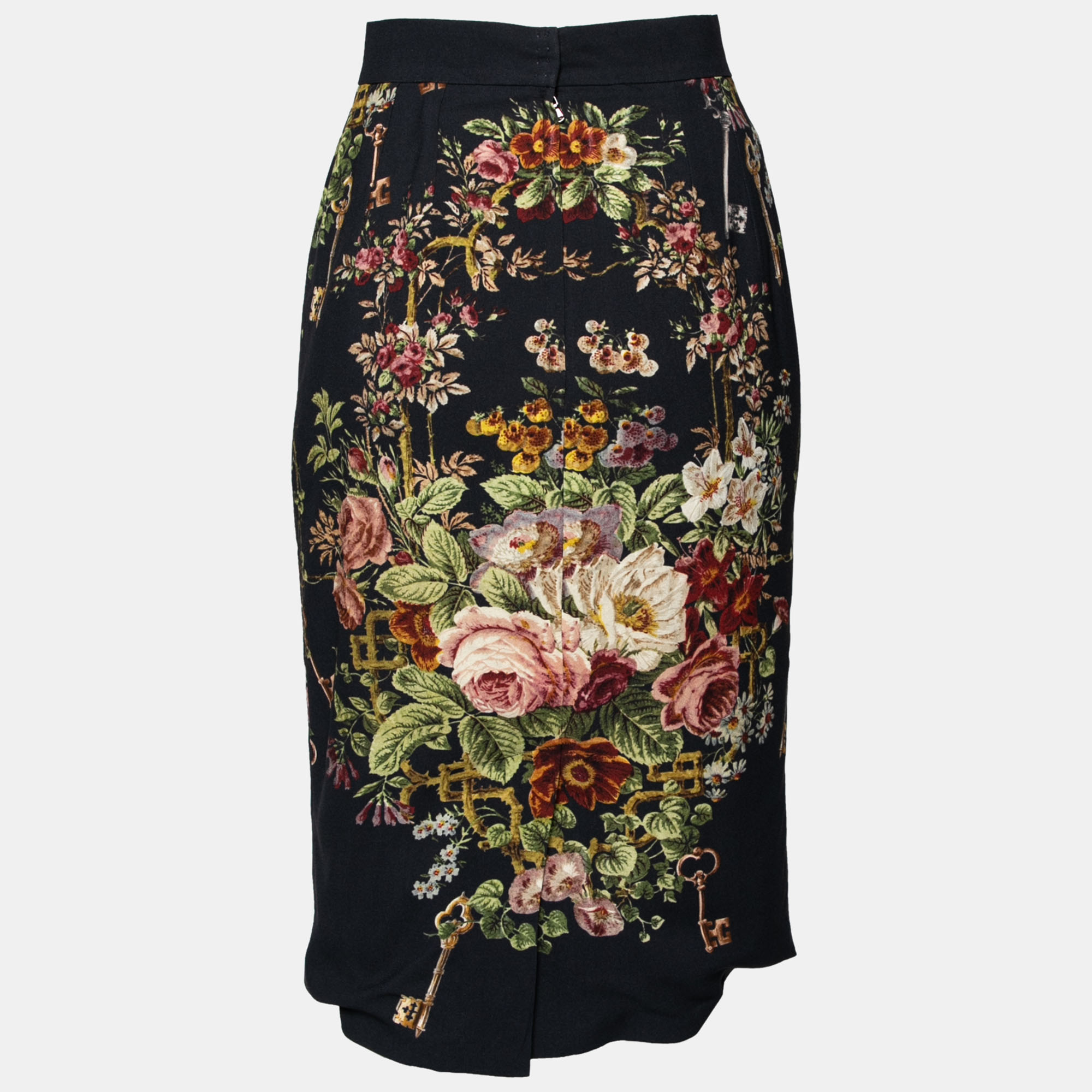 

Dolce & Gabbana Grey Floral Printed Crepe Pleated Midi Skirt