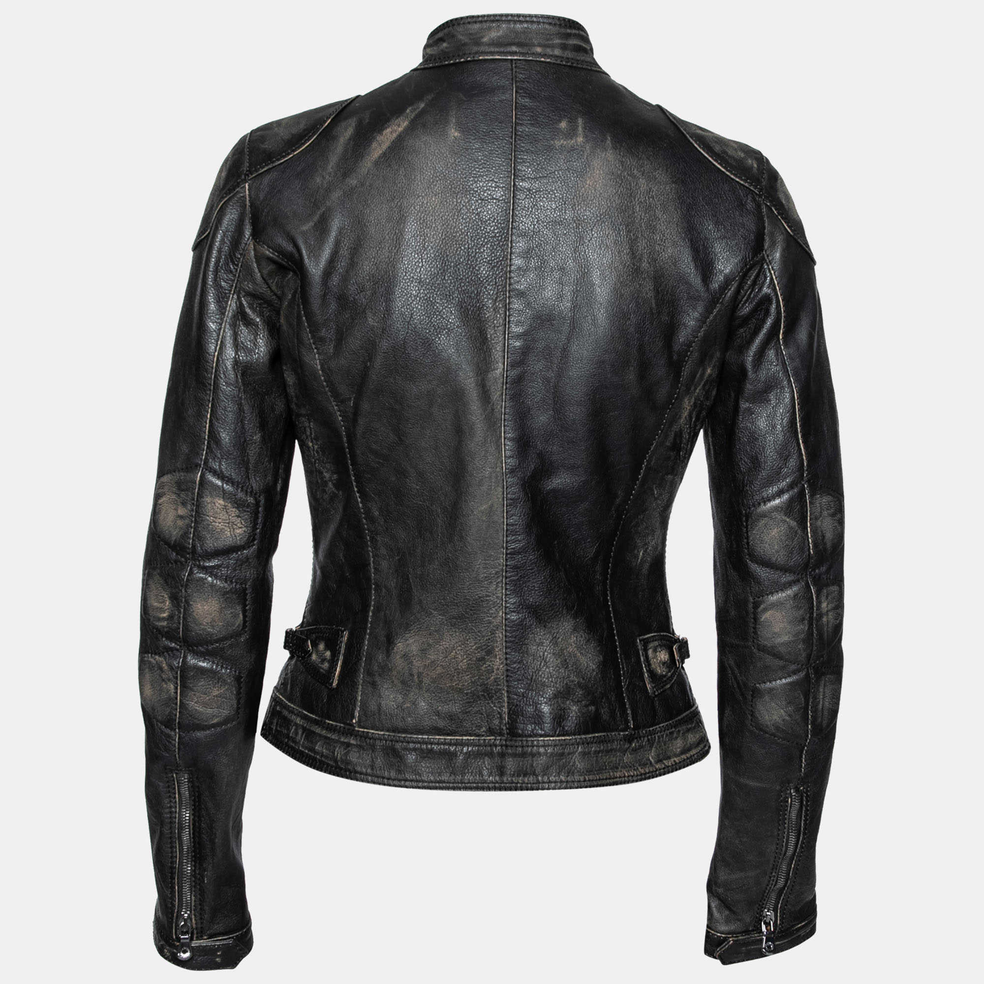 

Dolce & Gabbana Black Faded Effect Leather Zip Front Biker Jacket
