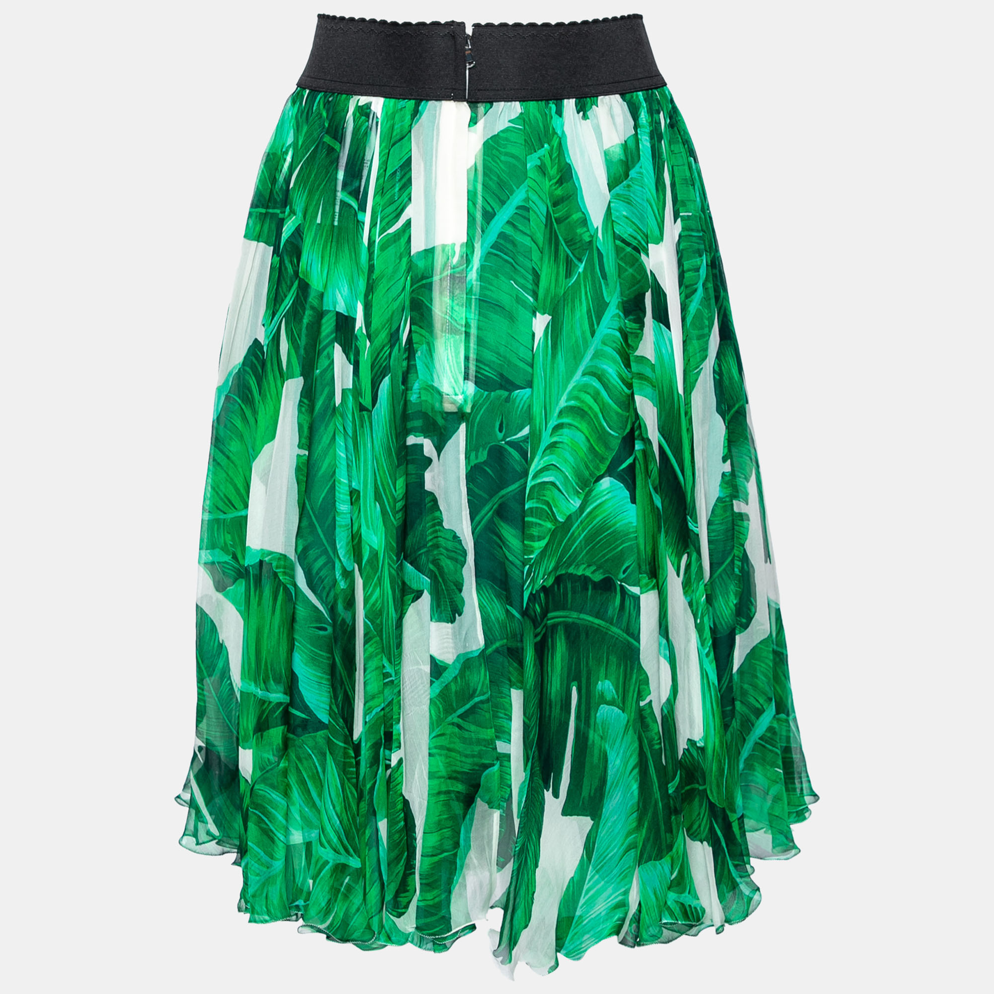 

Dolce & Gabbana Green Leaf Printed Silk Chiffon Skirt