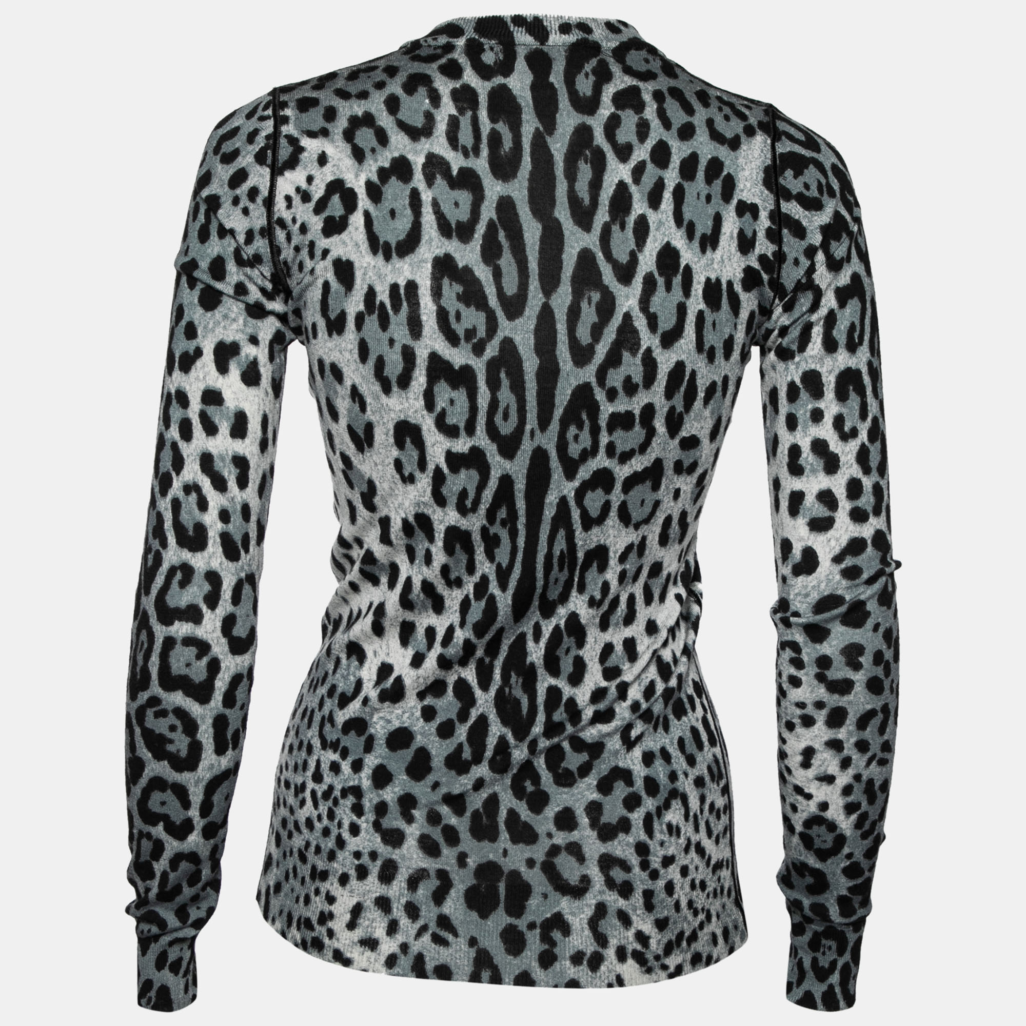 Dolce & Gabbana Blue Leopard Print V Neck Long Sleeve Sweater S  - buy with discount