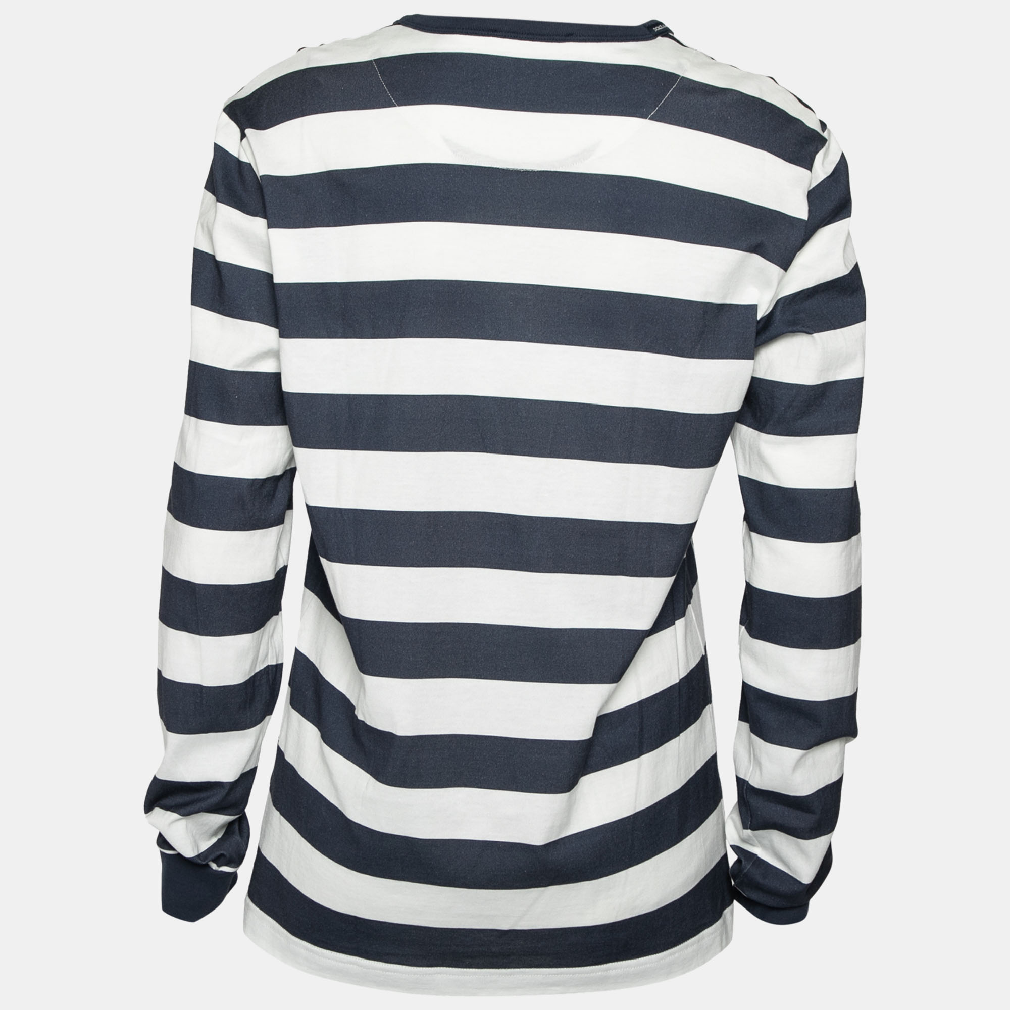 

Dolce & Gabbana Navy Blue Striped & Printed Cotton Long Sleeve T-Shirt