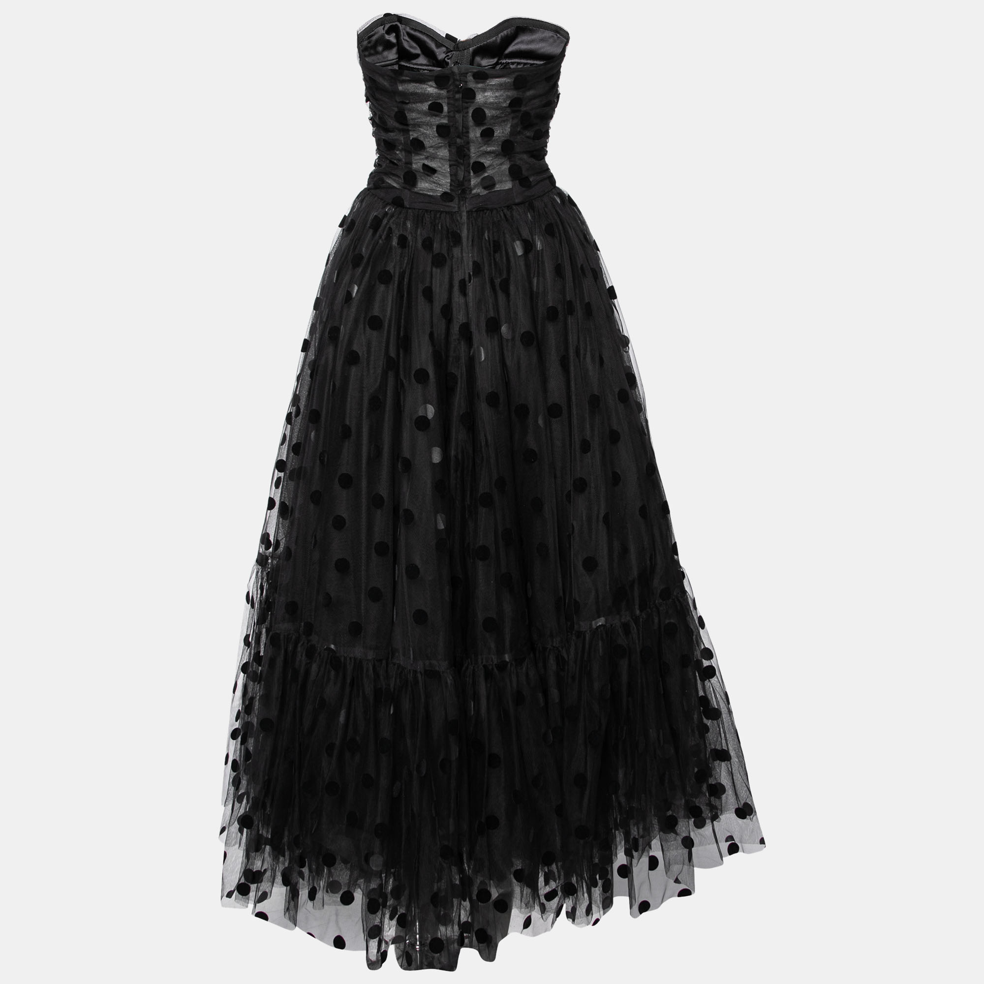 

Dolce & Gabbana Black Flocked Polka-Dot Tulle Strapless Cocktail Dress