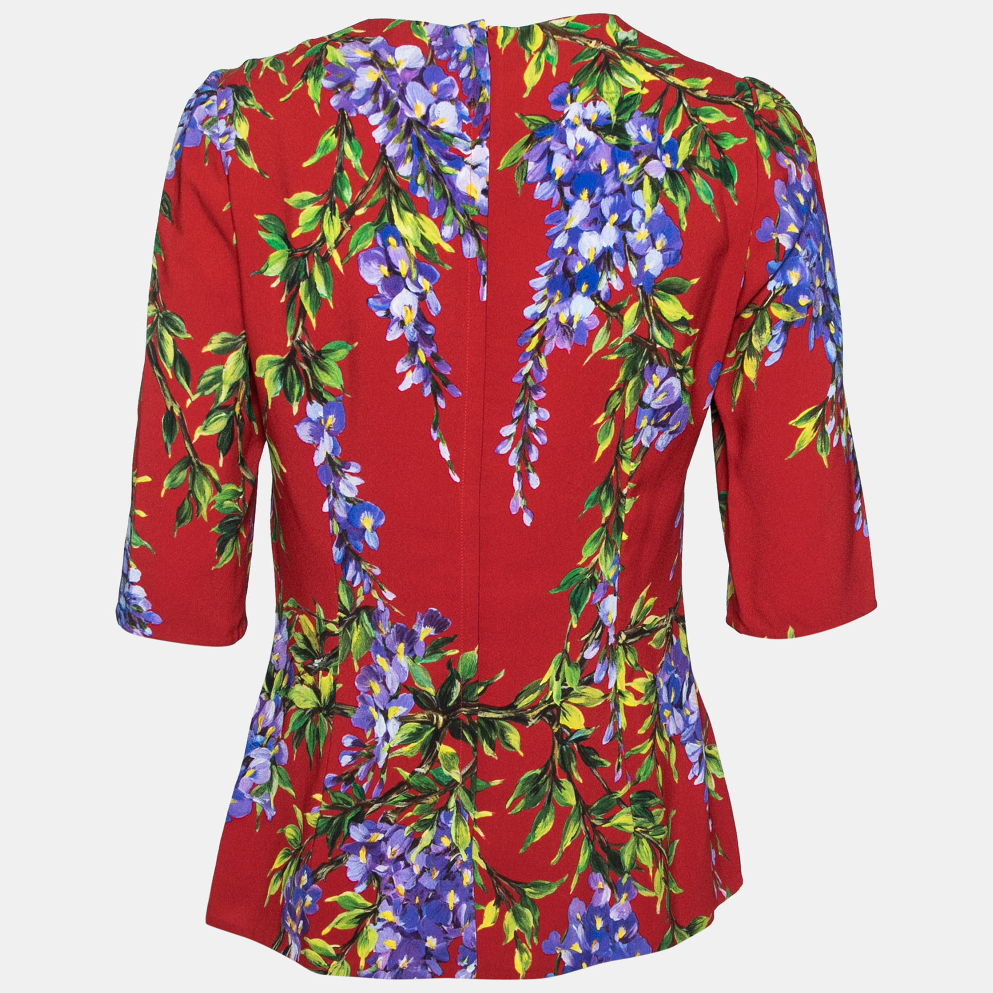 

Dolce & Gabbana Red Wisteria Floral Print Crepe Blouse