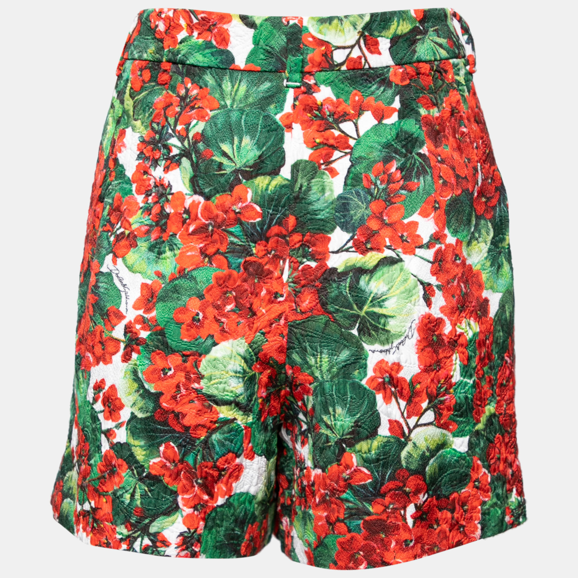 

Dolce & Gabbana Red Geranium Printed Cotton Shorts