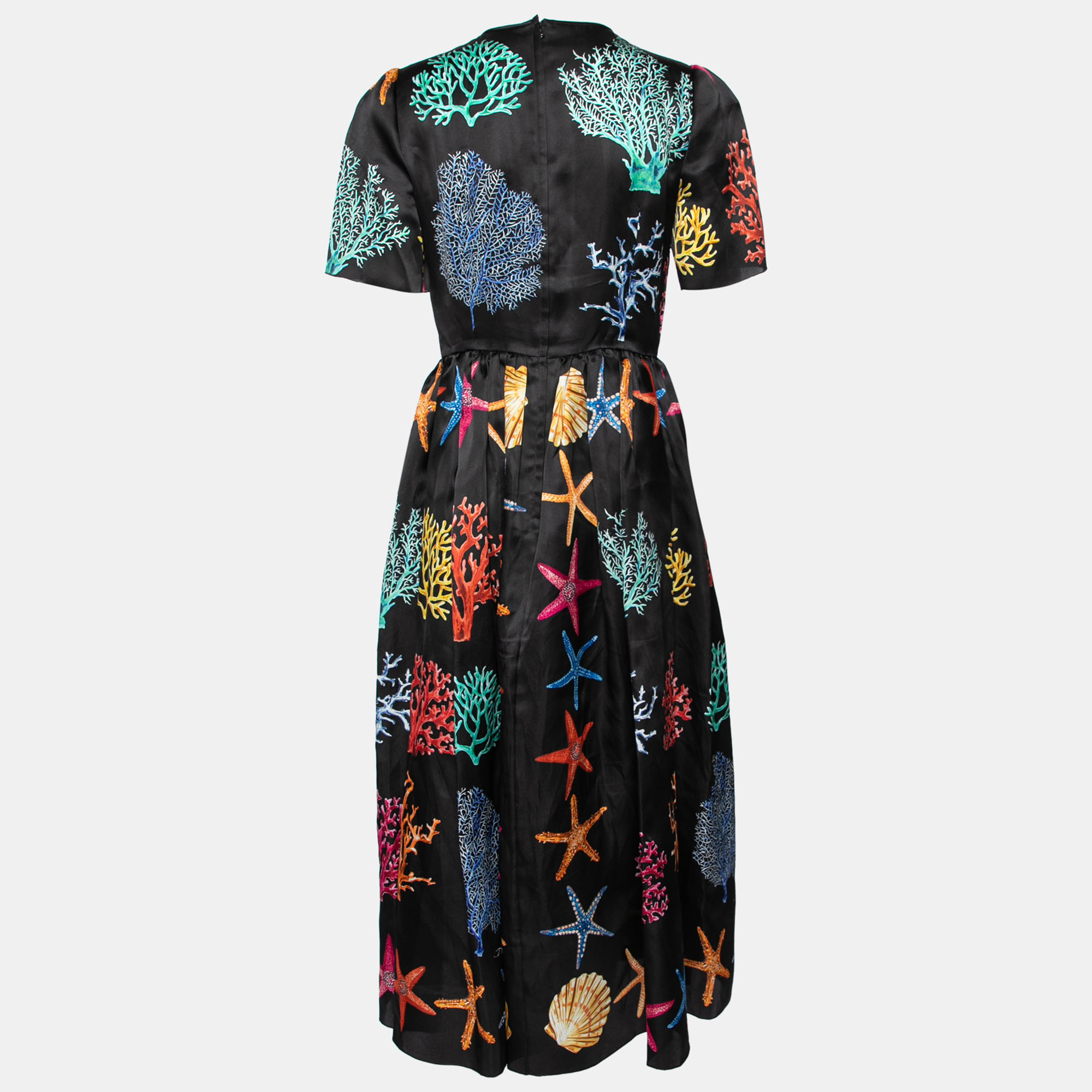 

Dolce & Gabbana Black Coral Printed Silk Embellished Bow Detail Maxi Dress
