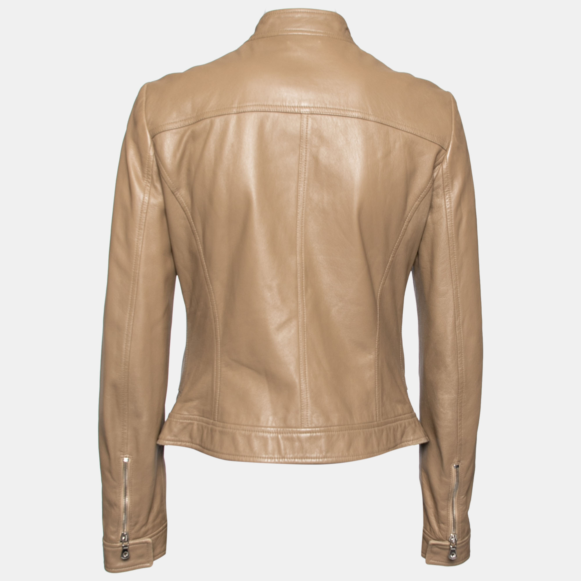 

Dolce & Gabbana Camel Brown Leather Zip Front Jacket