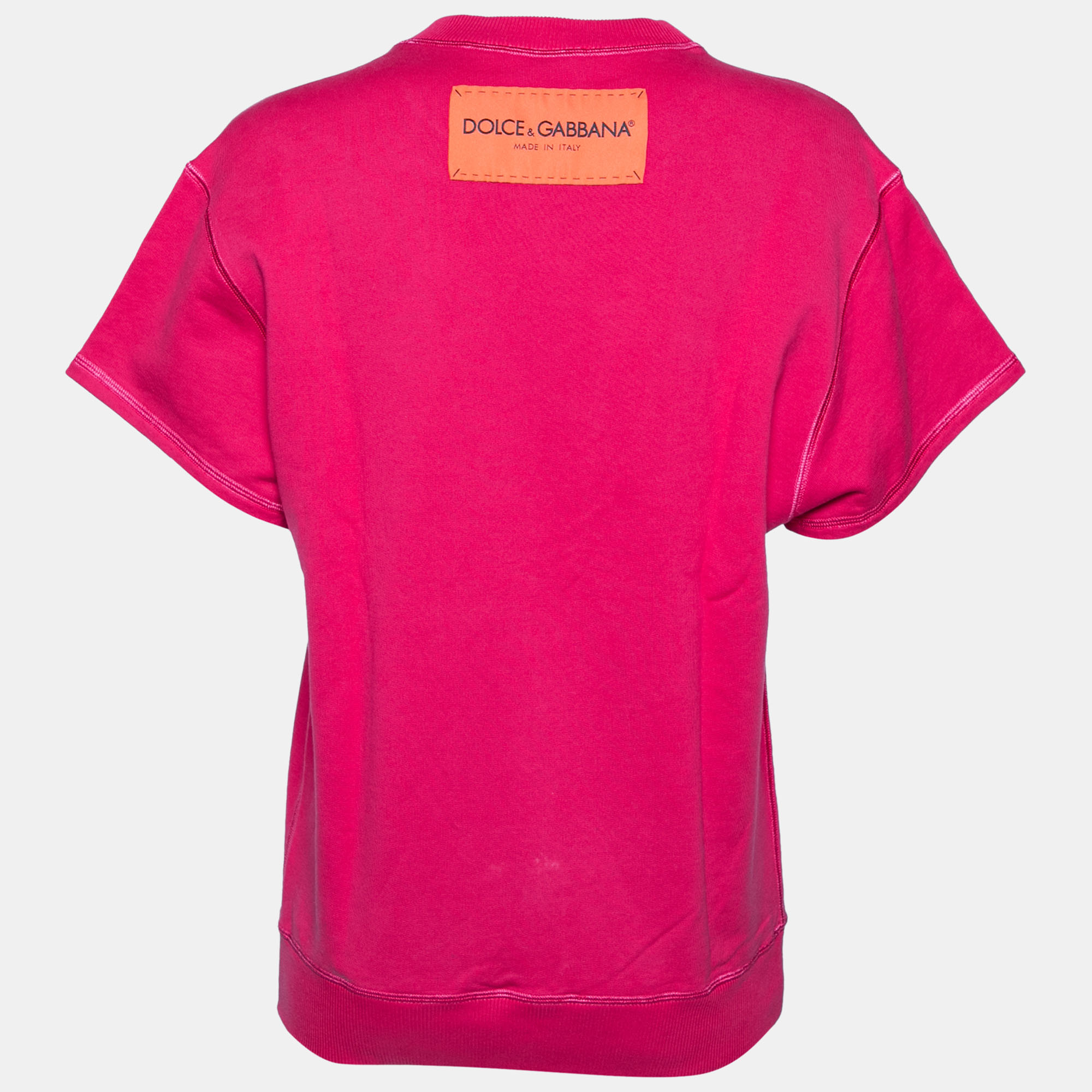 

Dolce & Gabbana Pink Cotton All the Lovers Embroidered Ribbed Trims Top