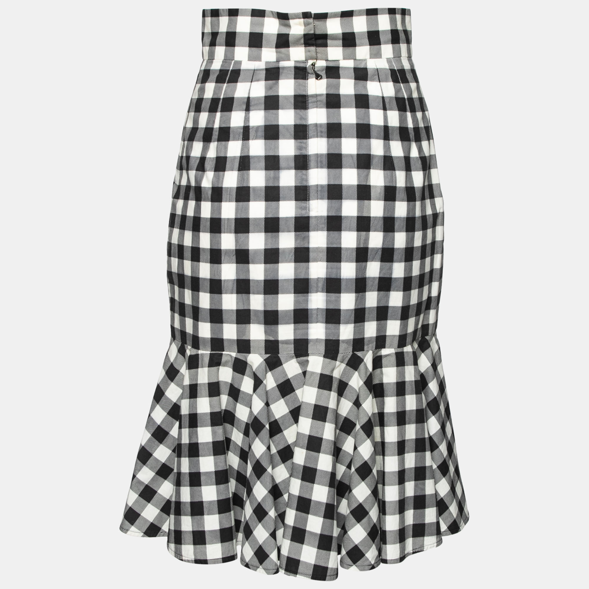 

Dolce & Gabbana Black and White Checkered Ruffle Hem Skirt