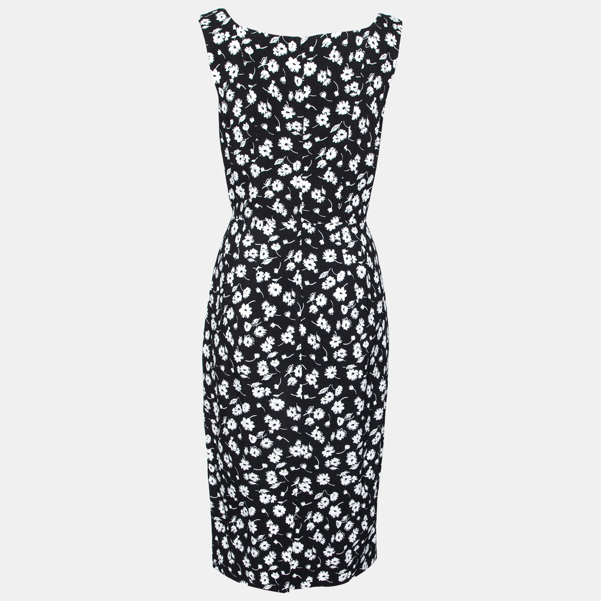 

Dolce & Gabbana Black and White Floral Printed Crepe Sleeveless Dress