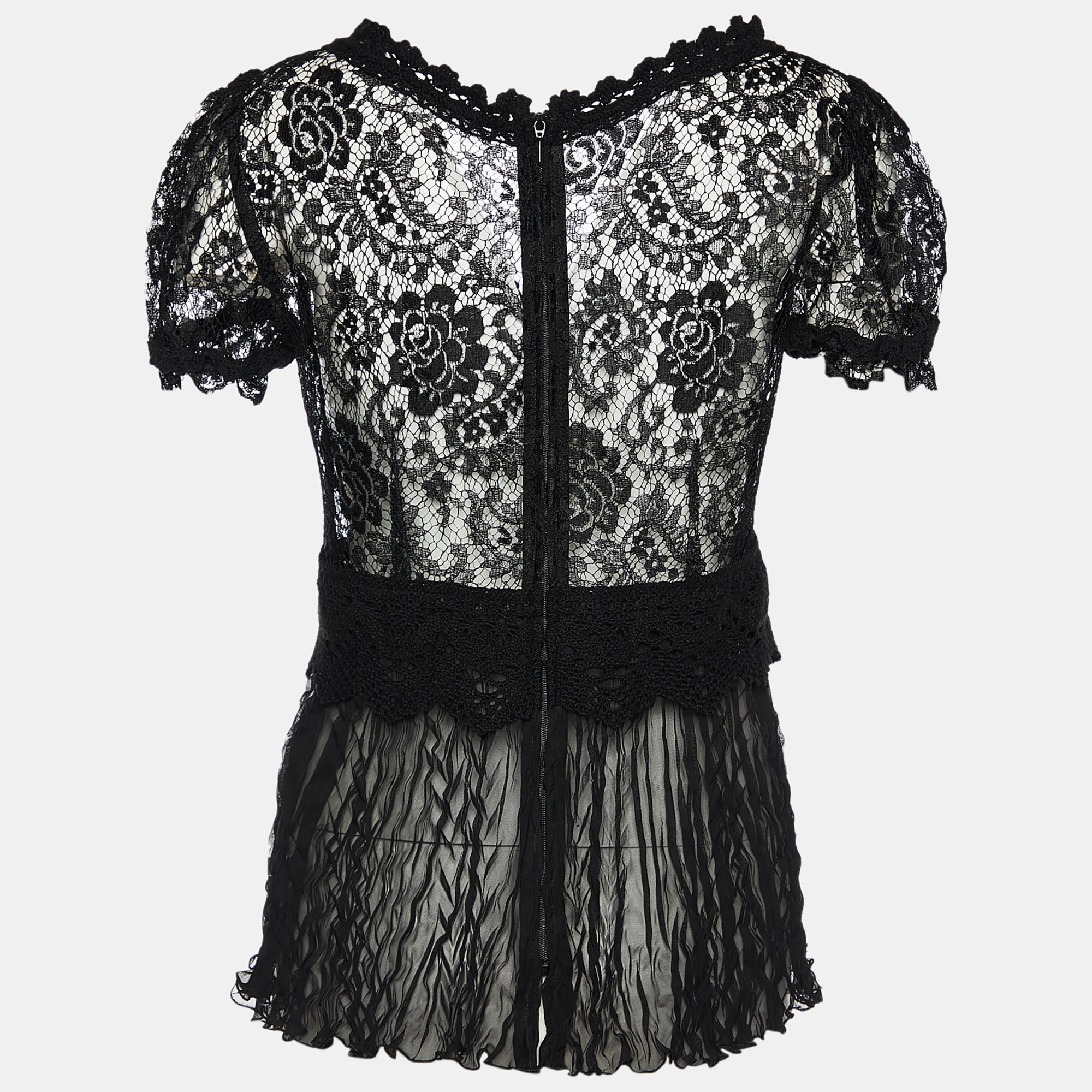 

Dolce & Gabbana Black Lace & Silk Plisse Blouse