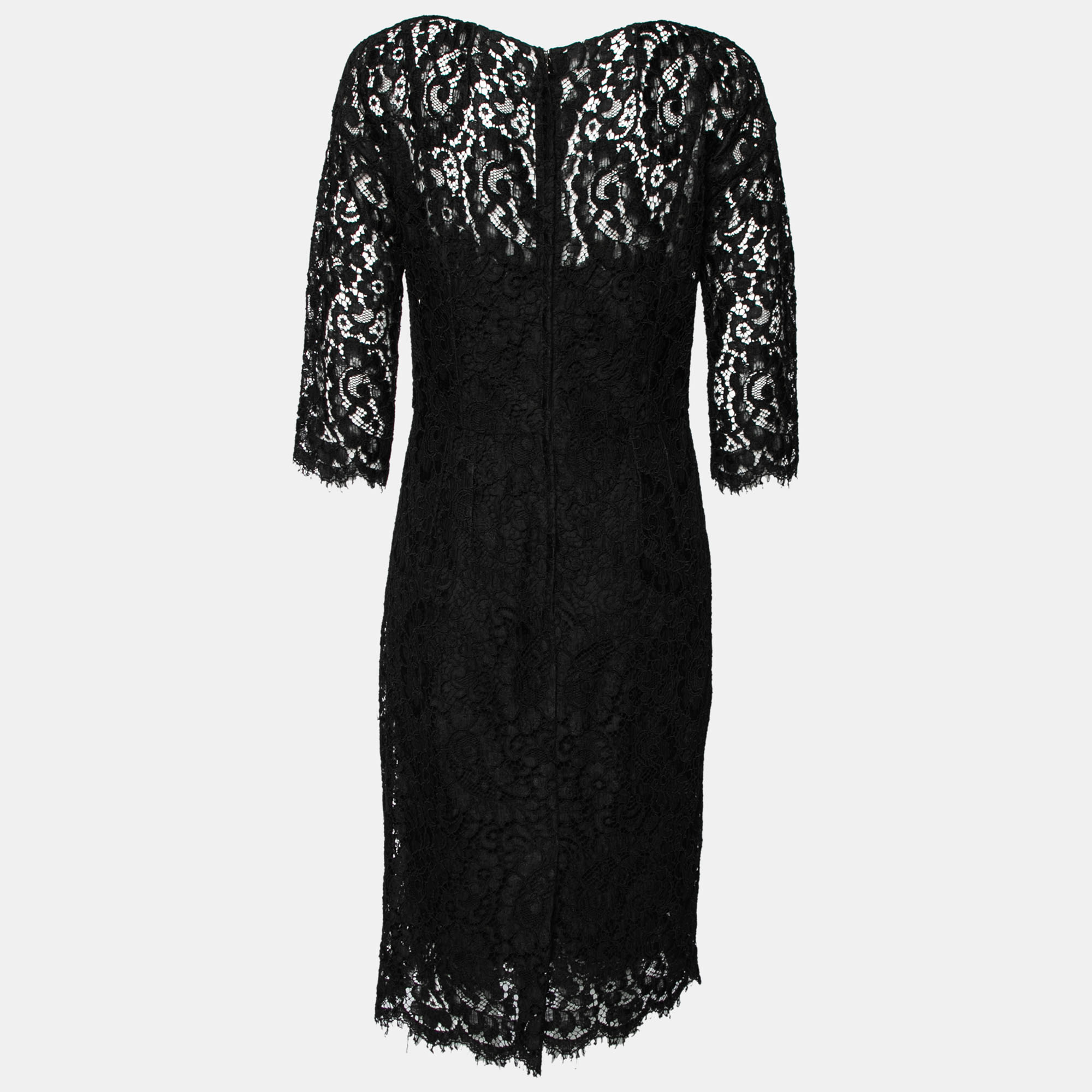 

Dolce & Gabbana Black Cordonetto Lace Scalloped Hem Fitted Dress