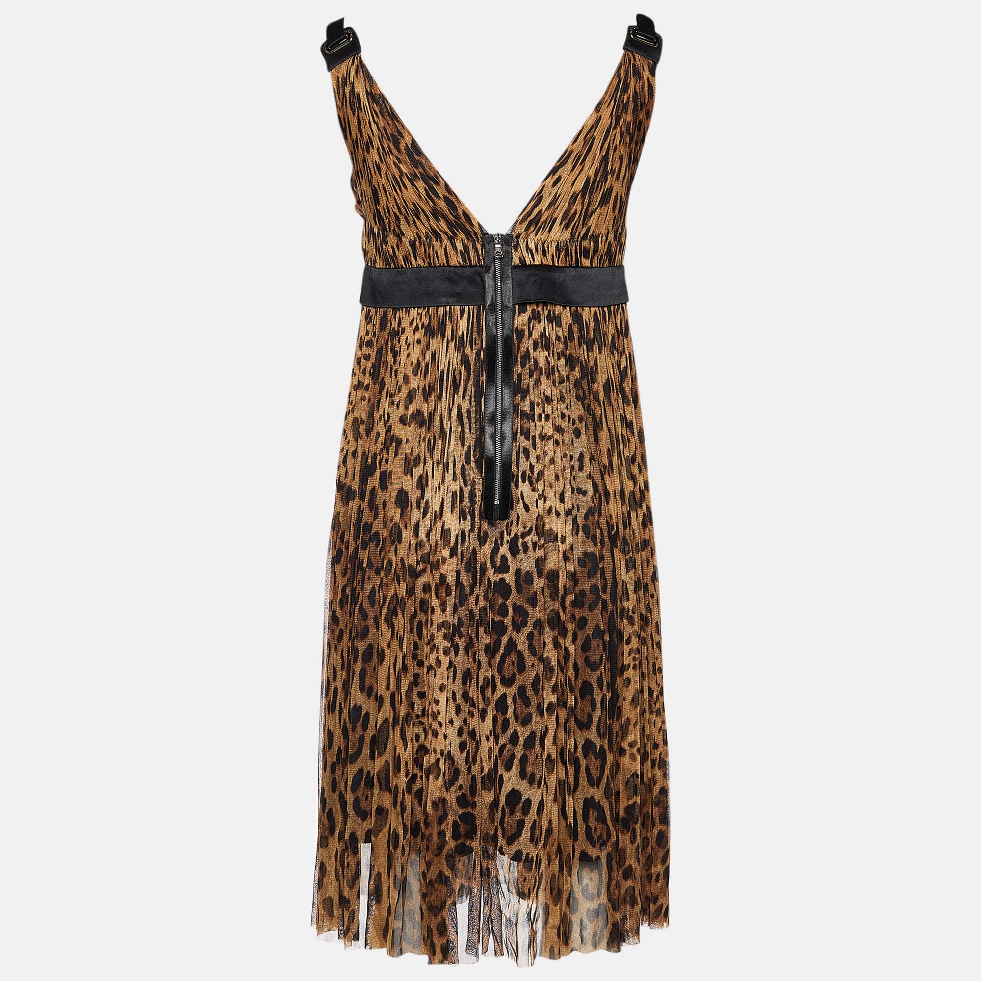 

Dolce & Gabbana Brown Animal Printed Silk Knit Sleeveless Dress