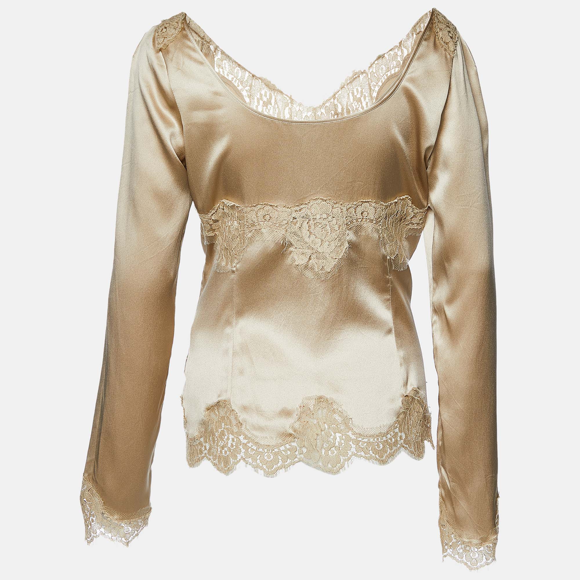 

Dolce & Gabbana Beige Silk & Lace Inset Long Sleeve Blouse