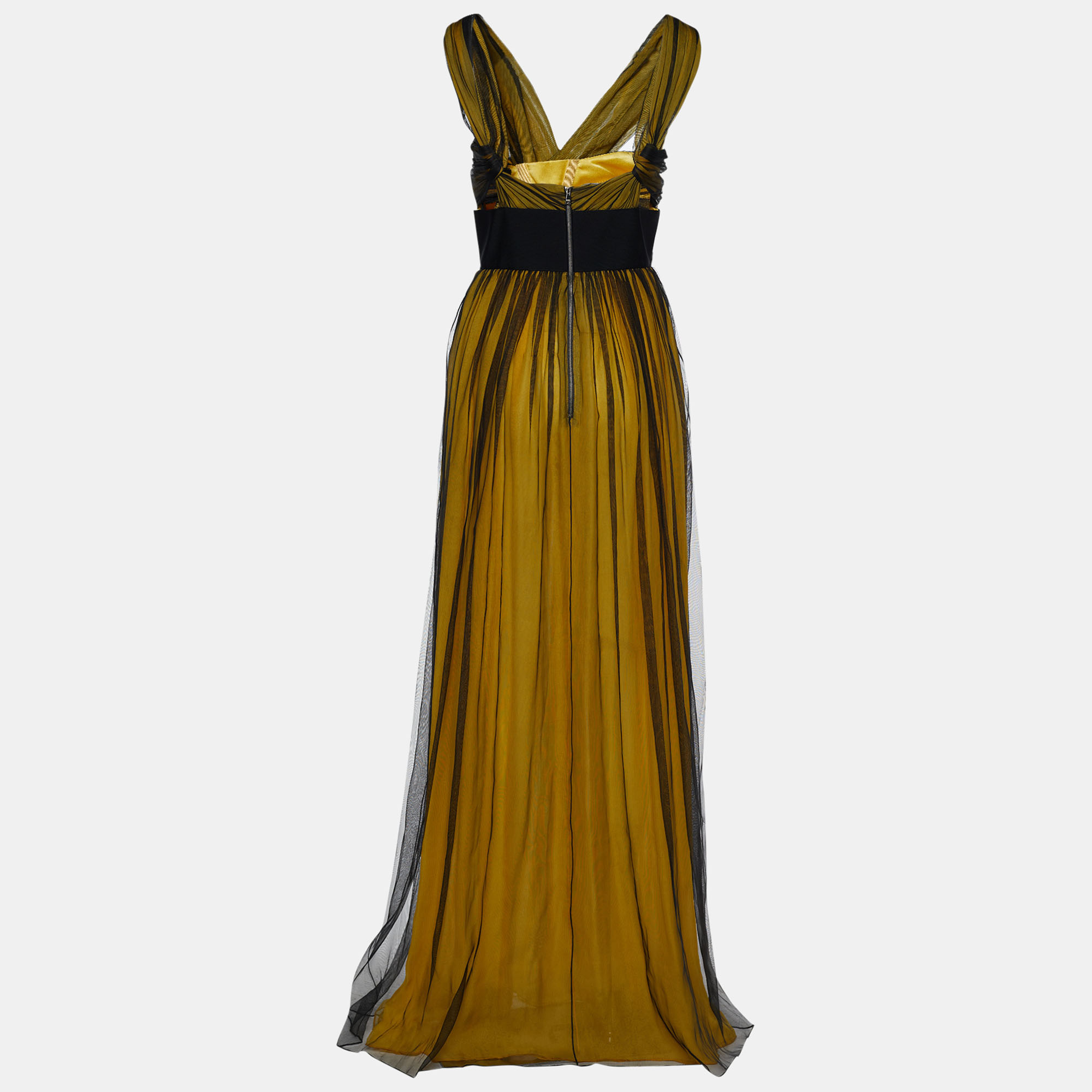 

Dolce & Gabbana Yellow and Black Mesh Layover Maxi Dress