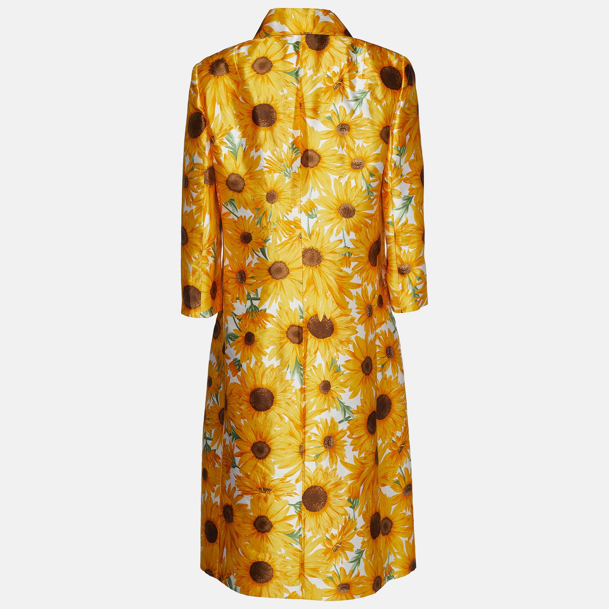 

Dolce & Gabbana Vintage Yellow Sunflower Printed Silk Lightweight Coat & Pencil Skirt Set