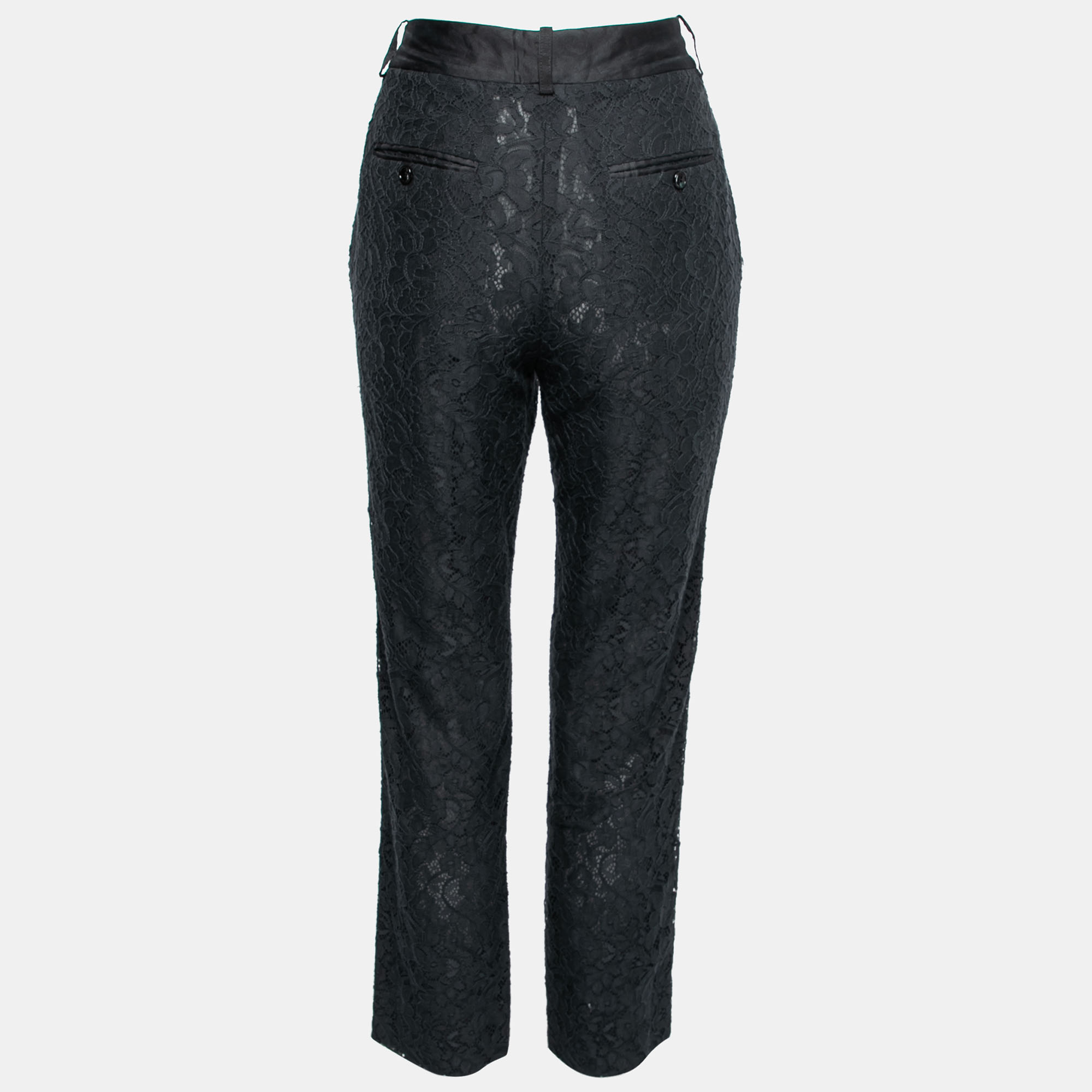 

Dolce & Gabbana Black Lace & Silk Tapered Pants