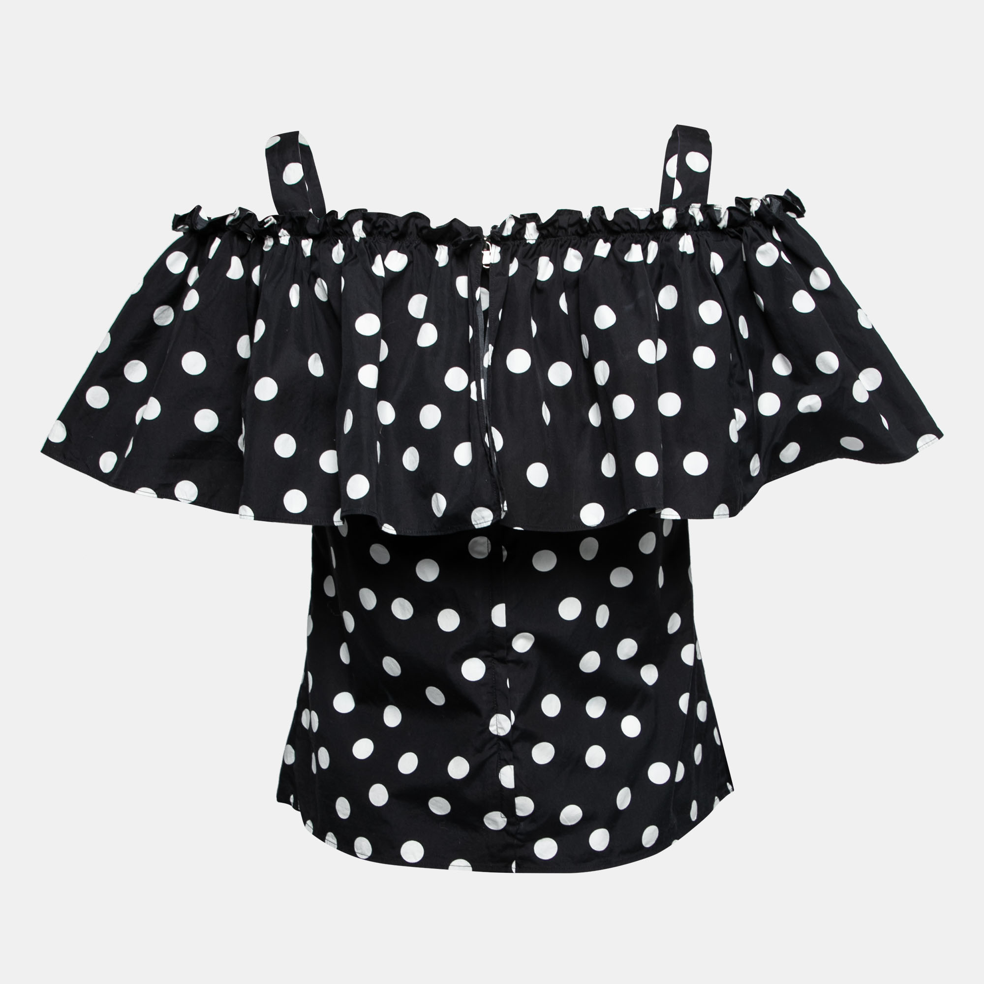 

Dolce & Gabbana Black Polka Dotted Cotton Cold Shoulder Top