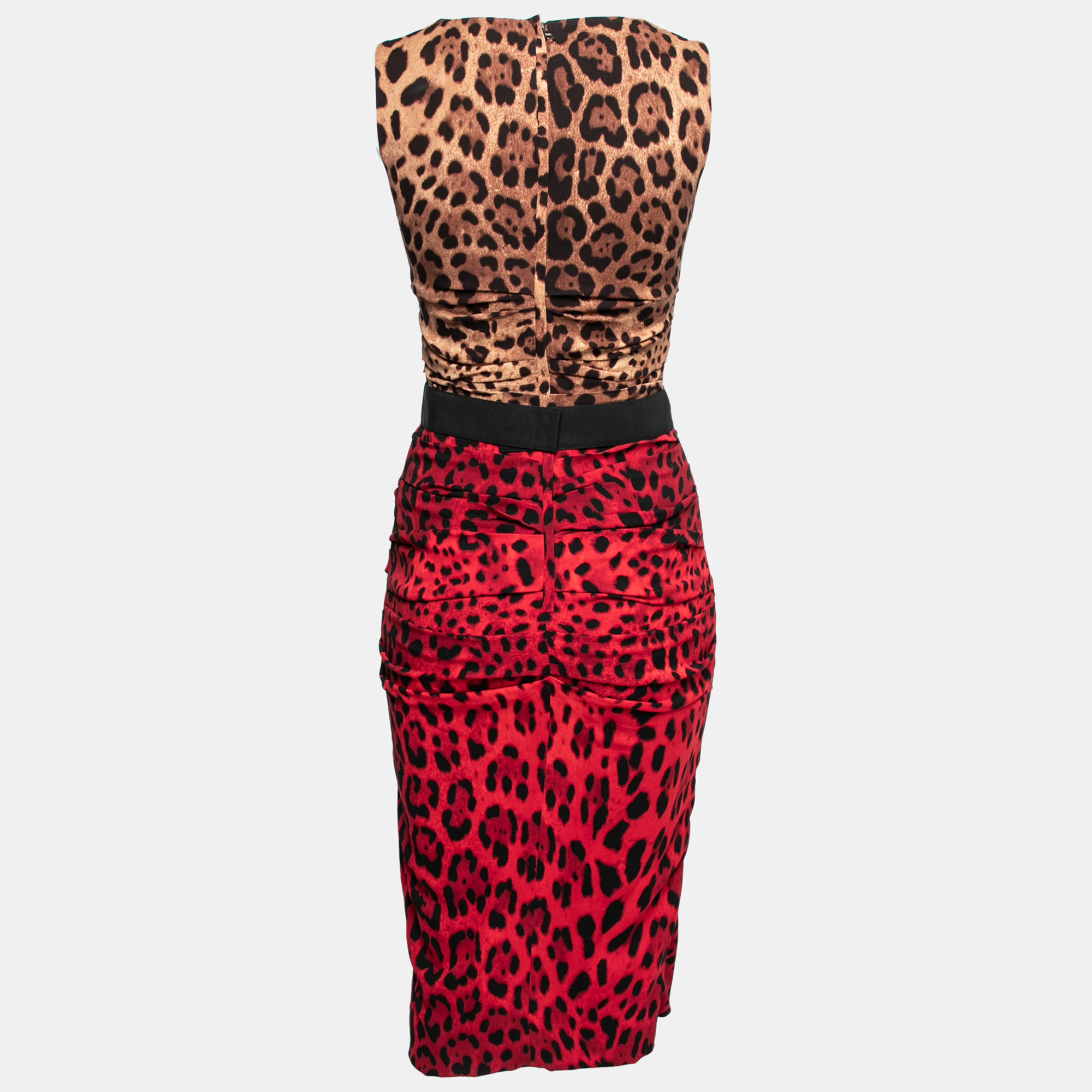 

Dolce & Gabbana Red & Brown Animal Printed Silk Ruched Dress