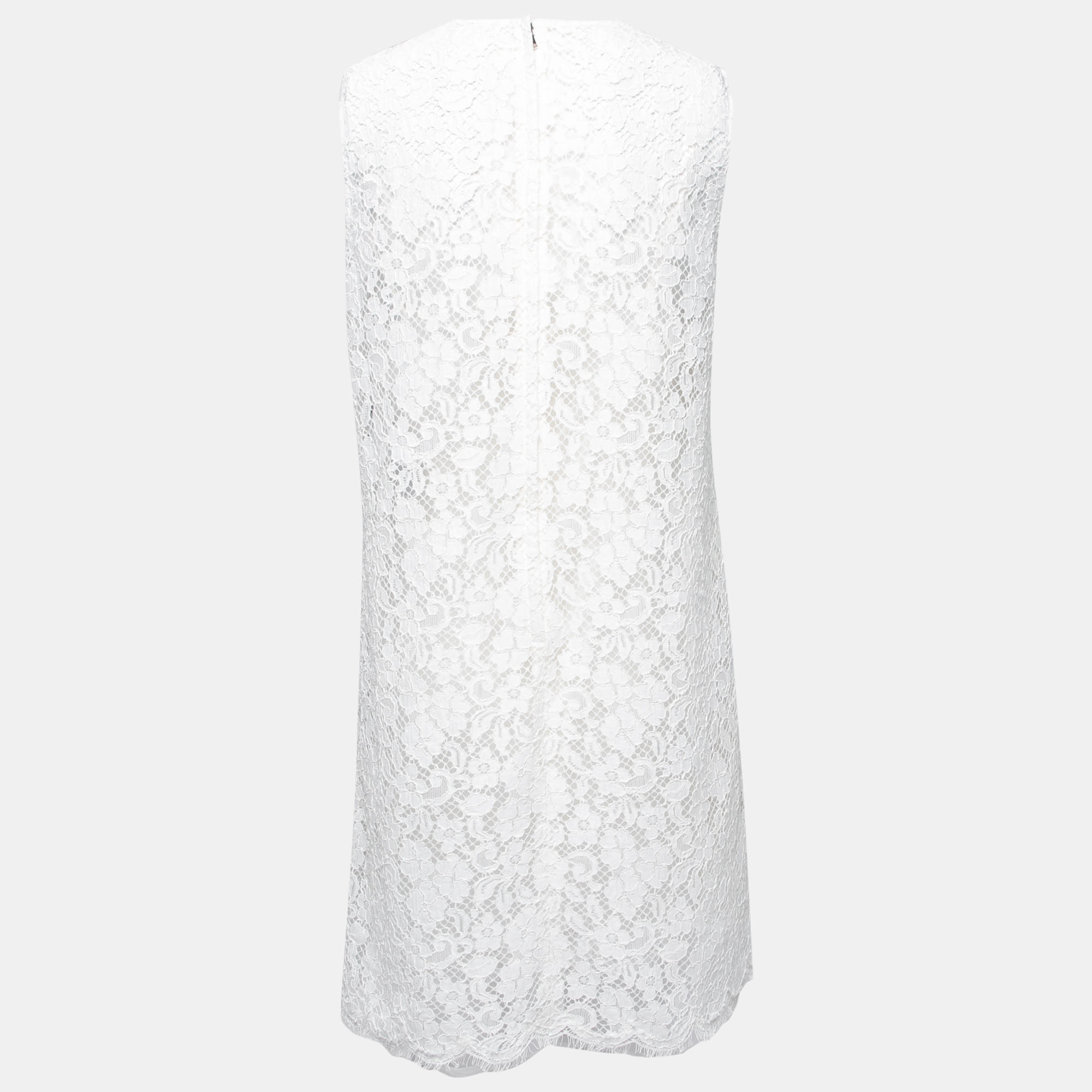 

Dolce & Gabbana White Lace Scalloped Hem Detail Sleeveless Dress