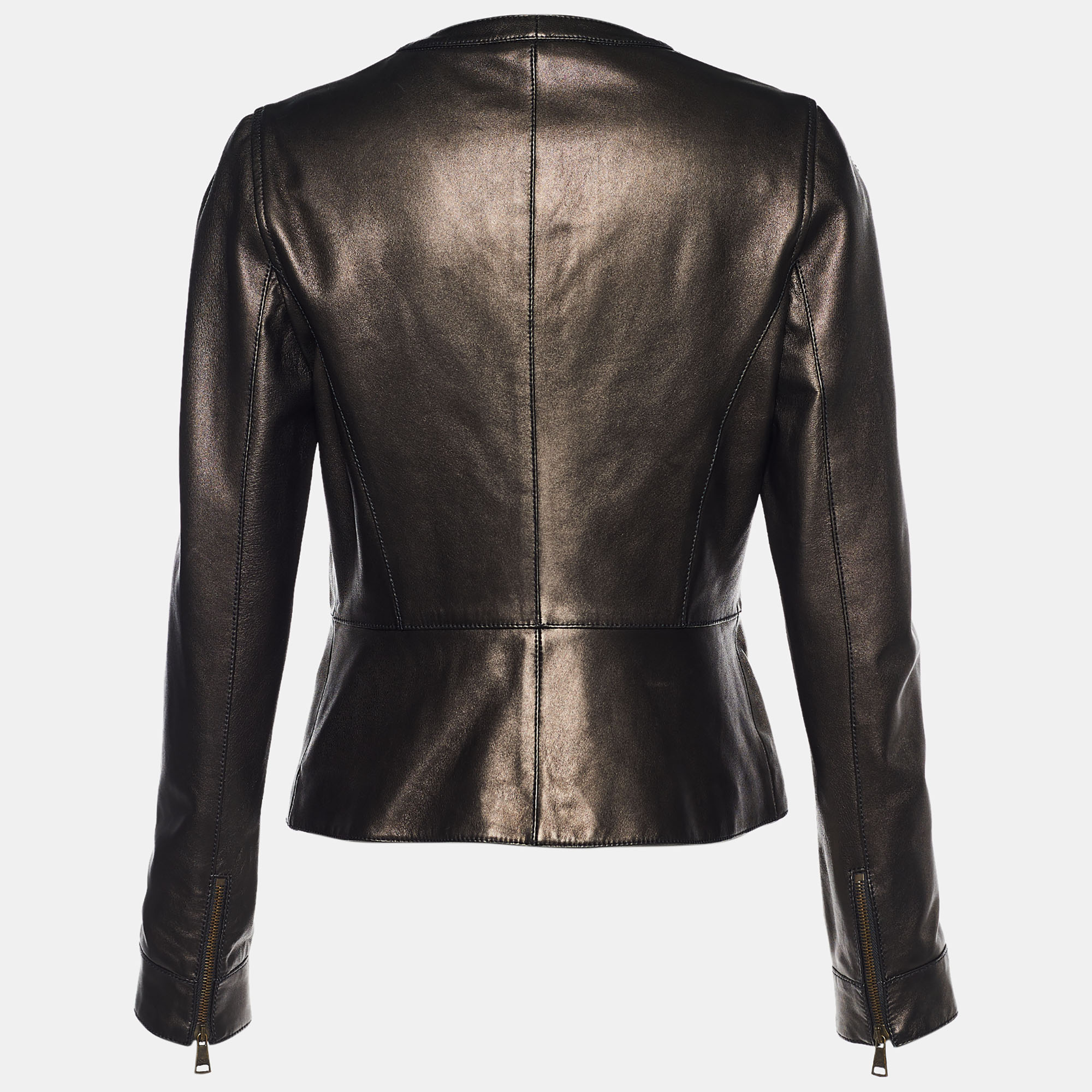 

Dolce & Gabbana Metallic Brown Leather Zip Front Jacket