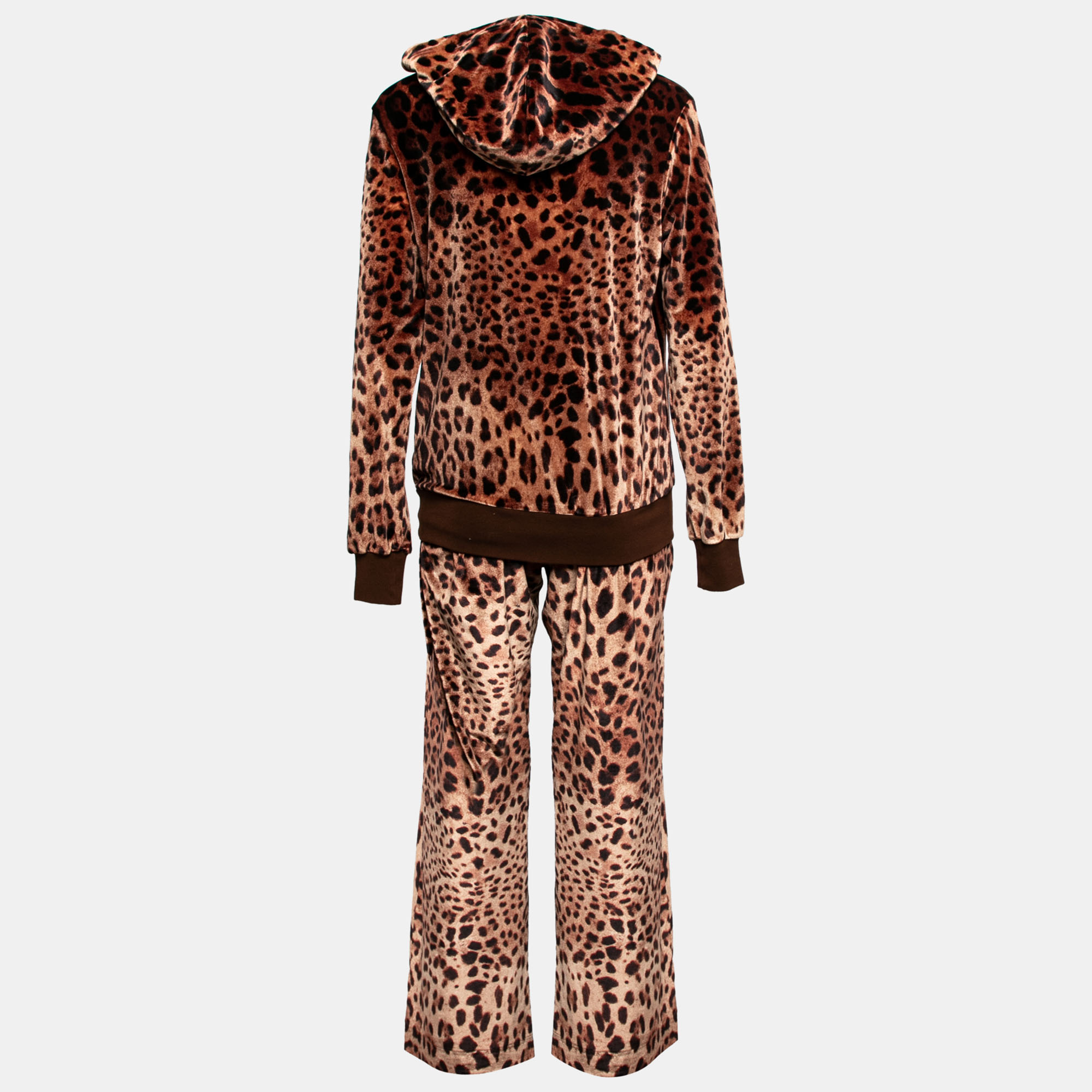 

Dolce & Gabbana Brown Leopard Print Velvet Pants & Hoodie Set