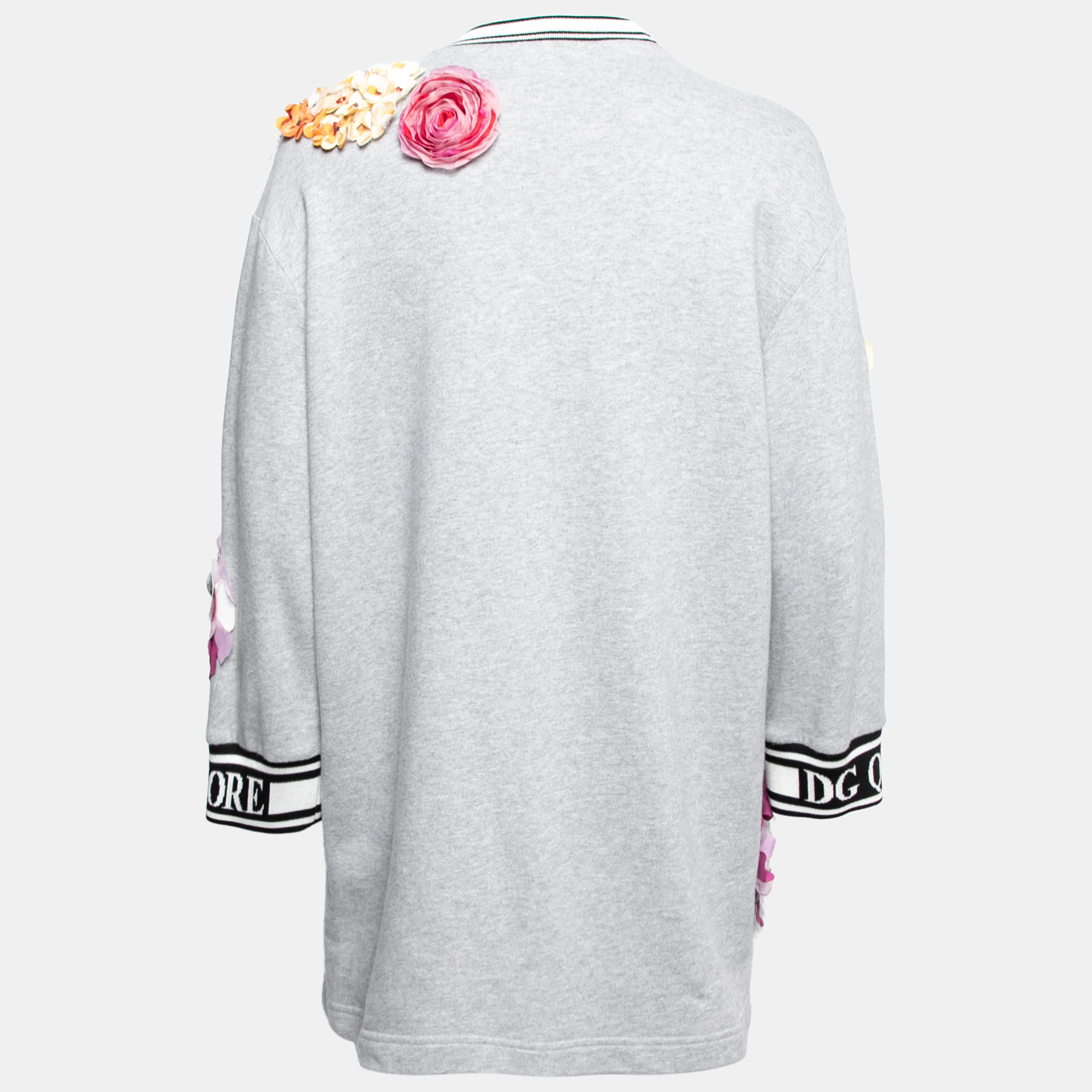 

Dolce & Gabbana Grey Cotton Floral Appliqued Crewneck Pullover