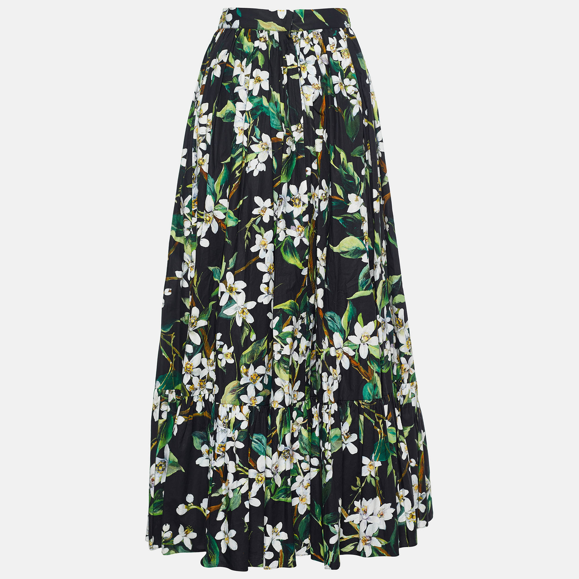 

Dolce & Gabbana Black Floral Print Poplin Maxi Skirt