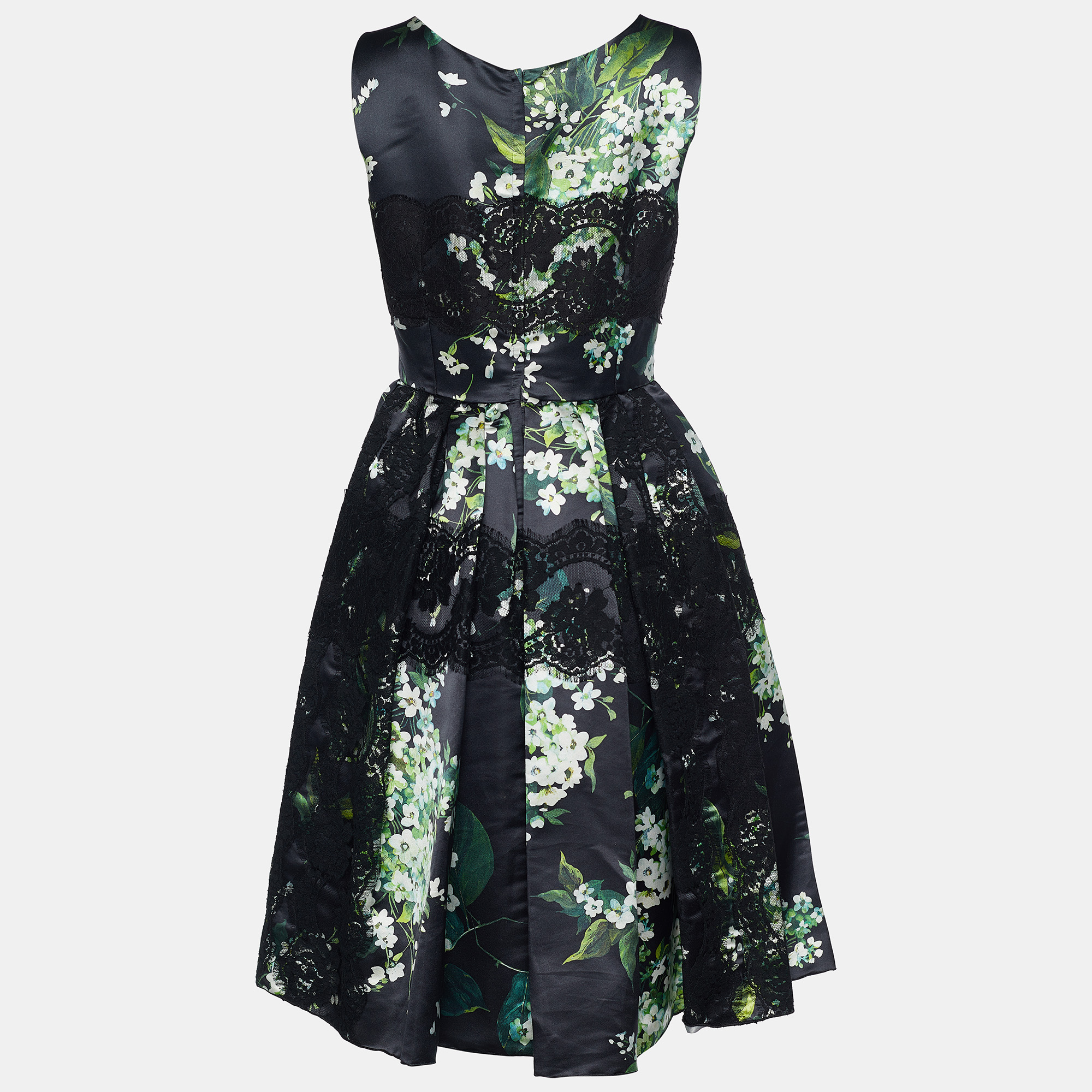 

Dolce & Gabbana Black Floral Print Silk Lace Detail Sleeveless Dress