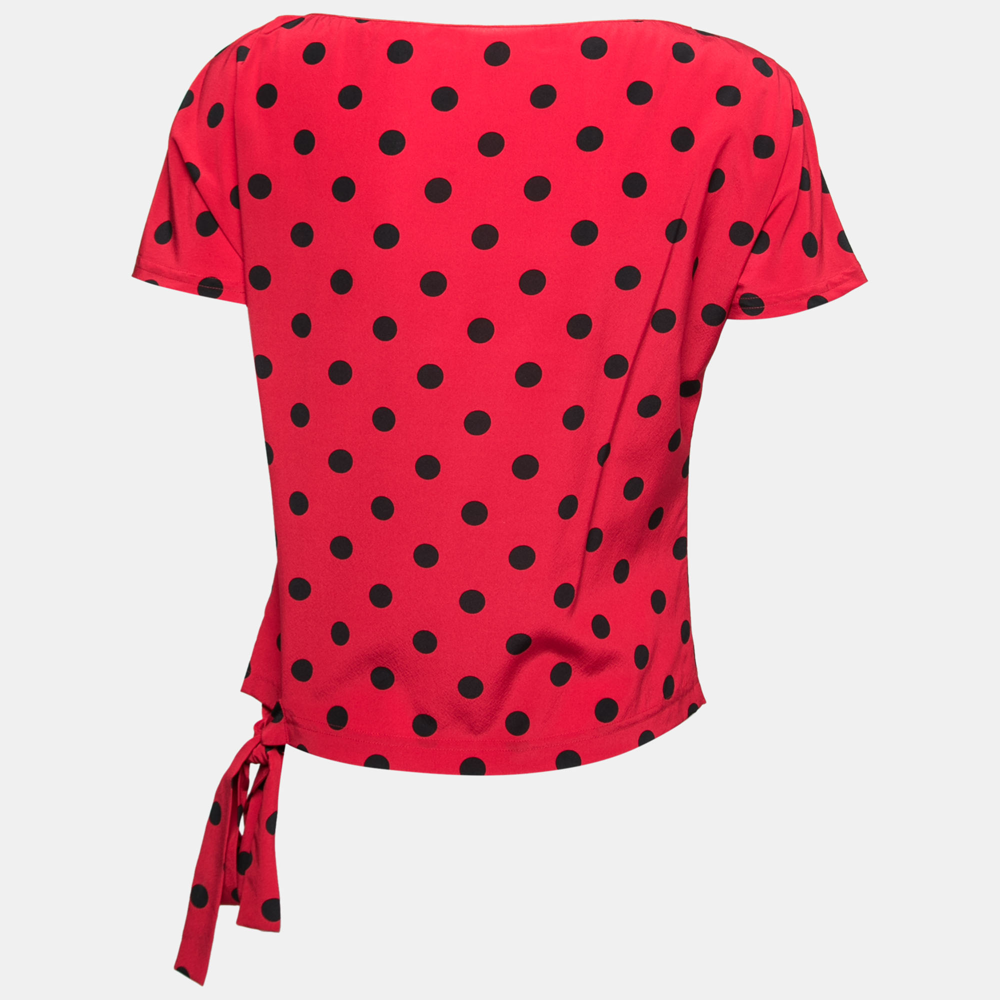 

Dolce & Gabbana Red Polka Dot Printed Silk Tie Detail Top