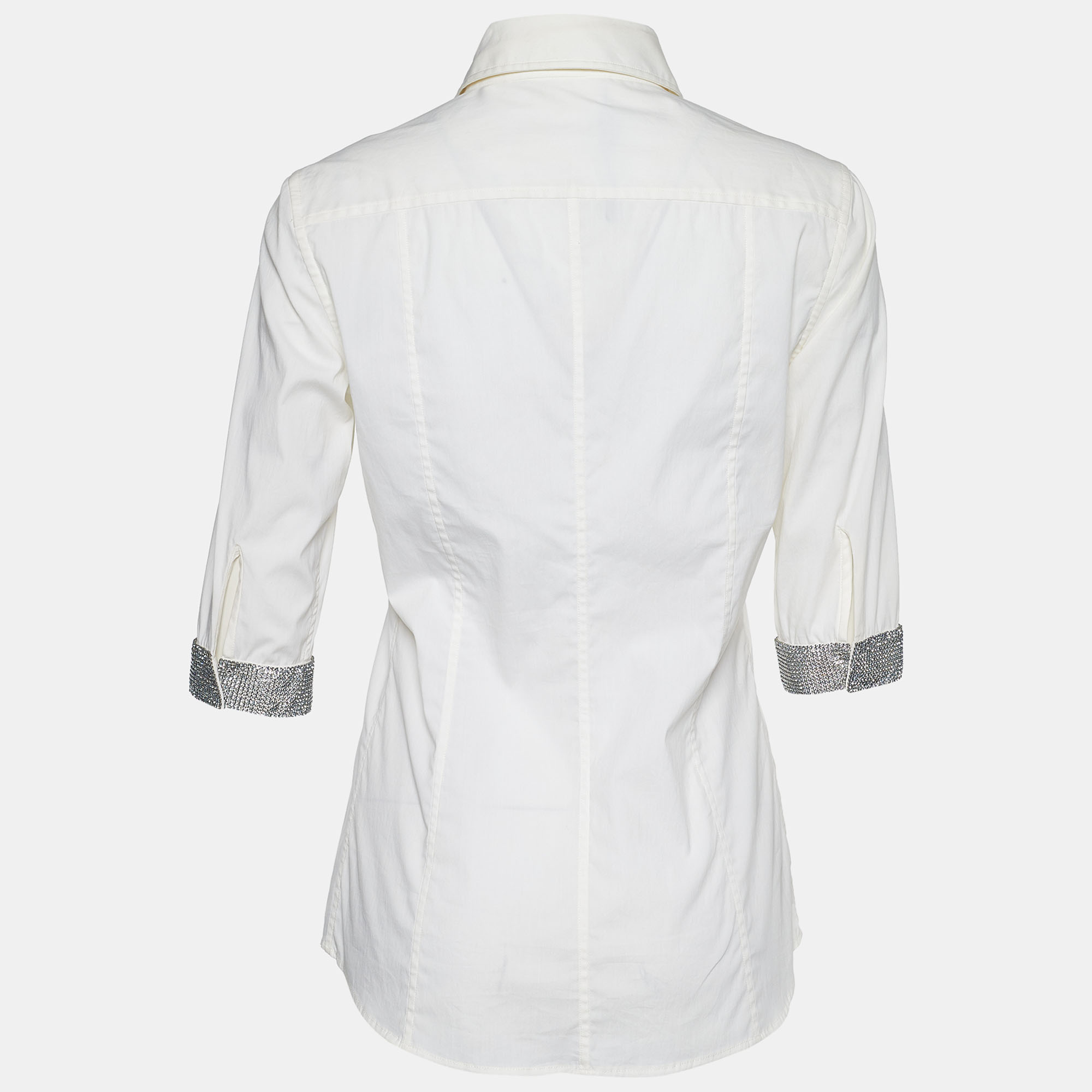 

Dolce & Gabbana White Cotton Crystal Embellished Cuff Detail Shirt