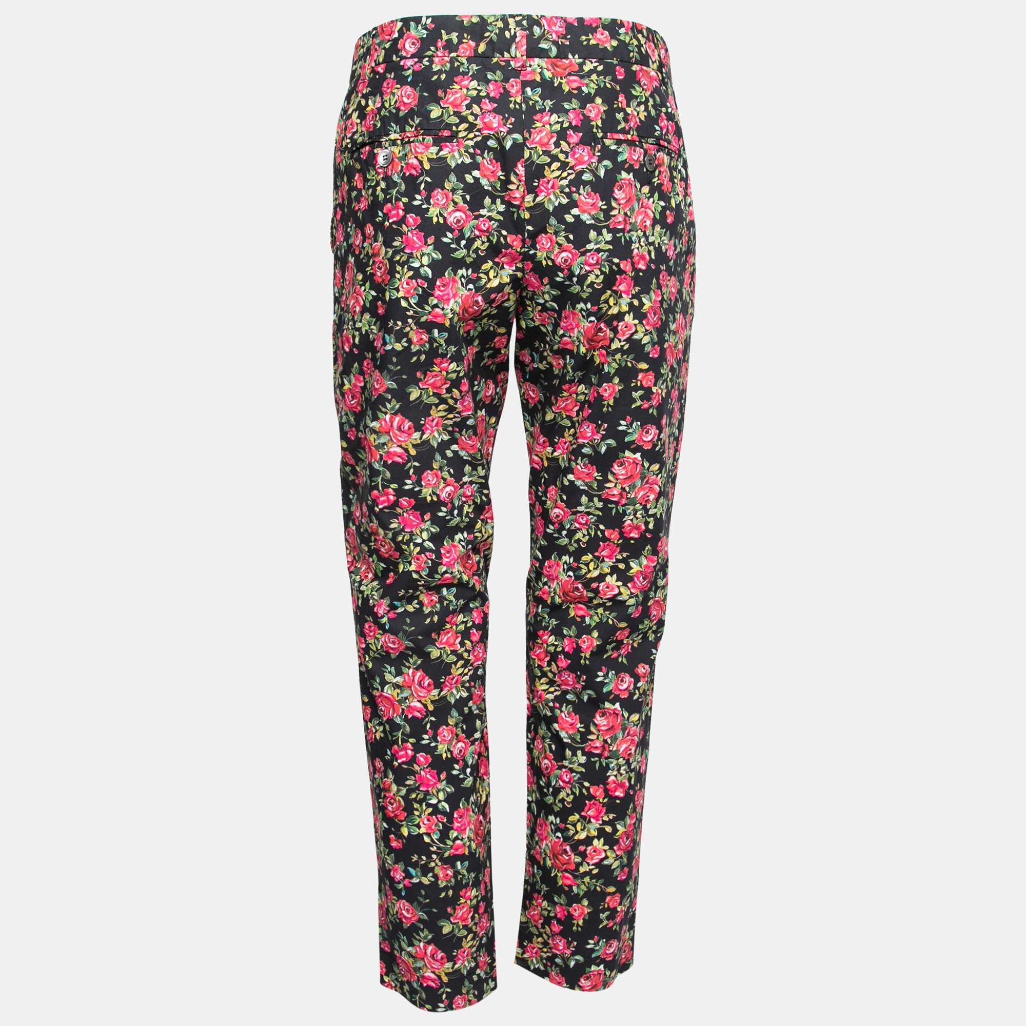 

Dolce & Gabbana Multicolor Rose Printed Cotton Pants, Black