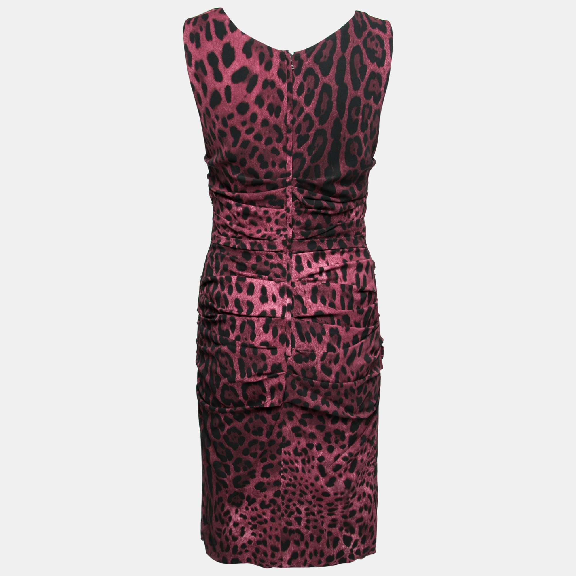 

Dolce & Gabbana Purple Animal Print Silk Ruched Sleeveless Dress
