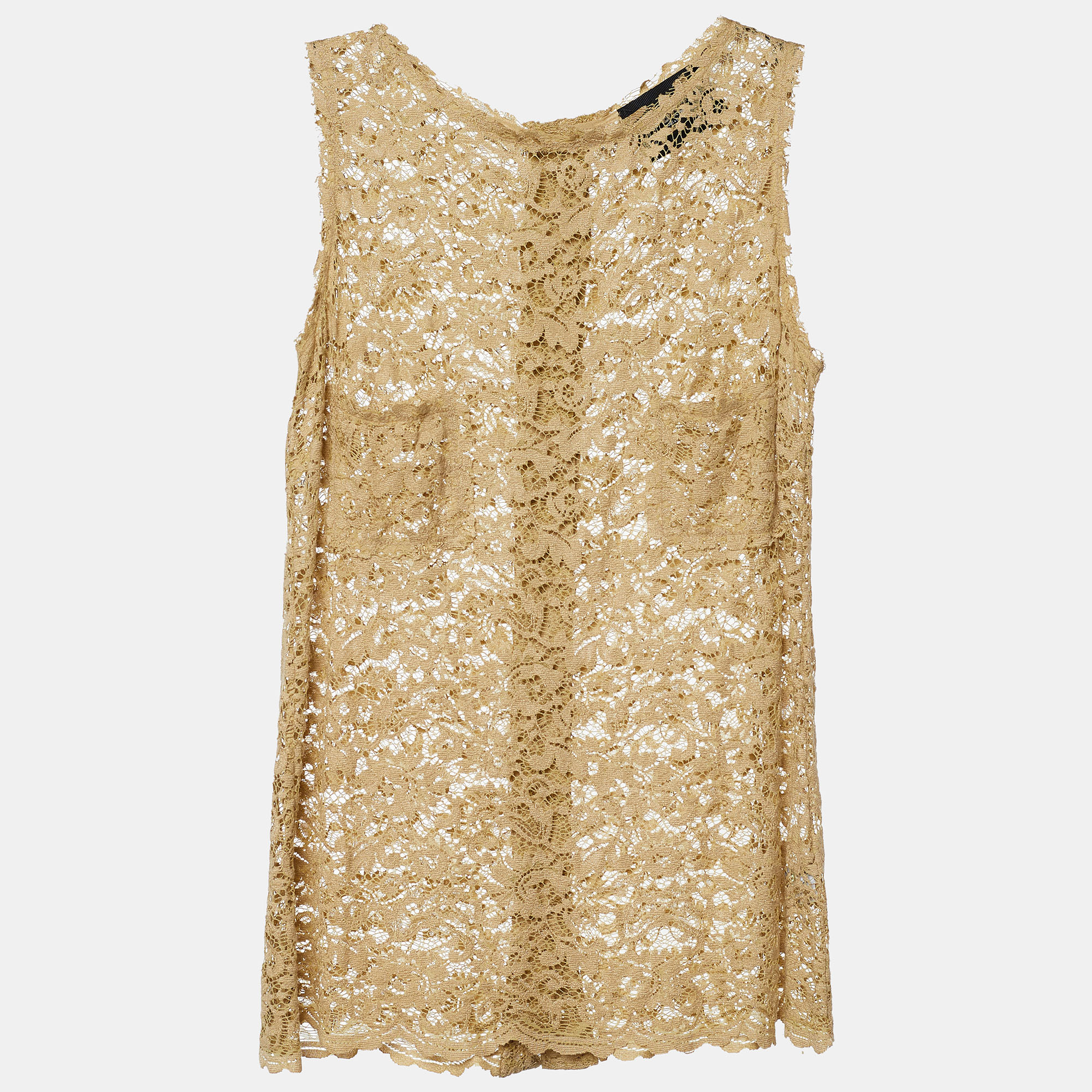 Pre-owned Dolce & Gabbana Beige Floral Lace Fabric Top M