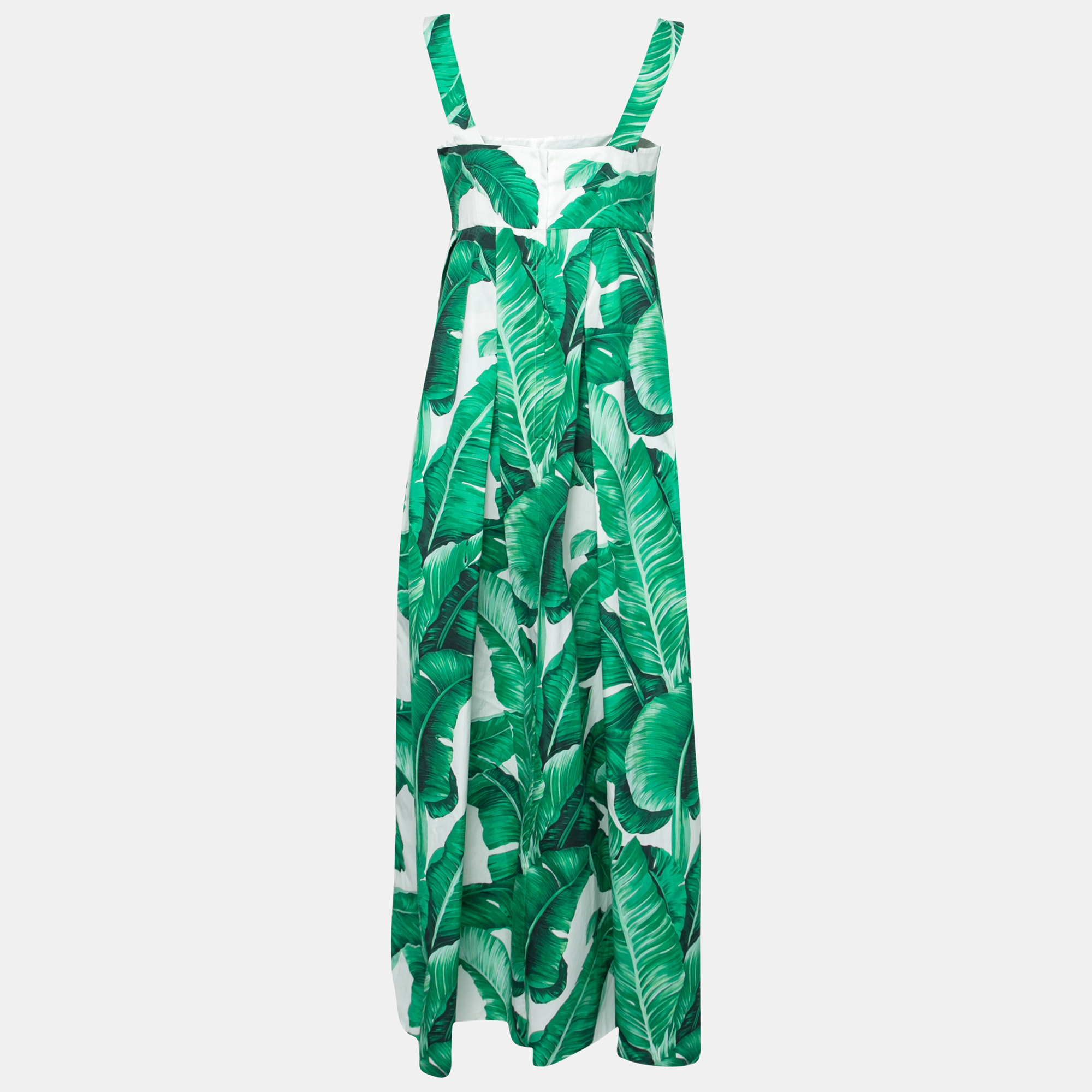 

Dolce & Gabbana Green Banana Leaf Print Cotton Sleeveless Maxi Dress