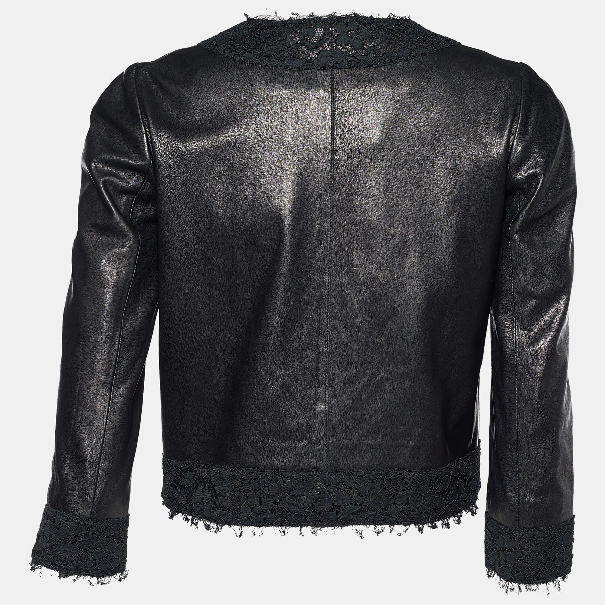 

Dolce & Gabbana Black Leather Button Front Jacket